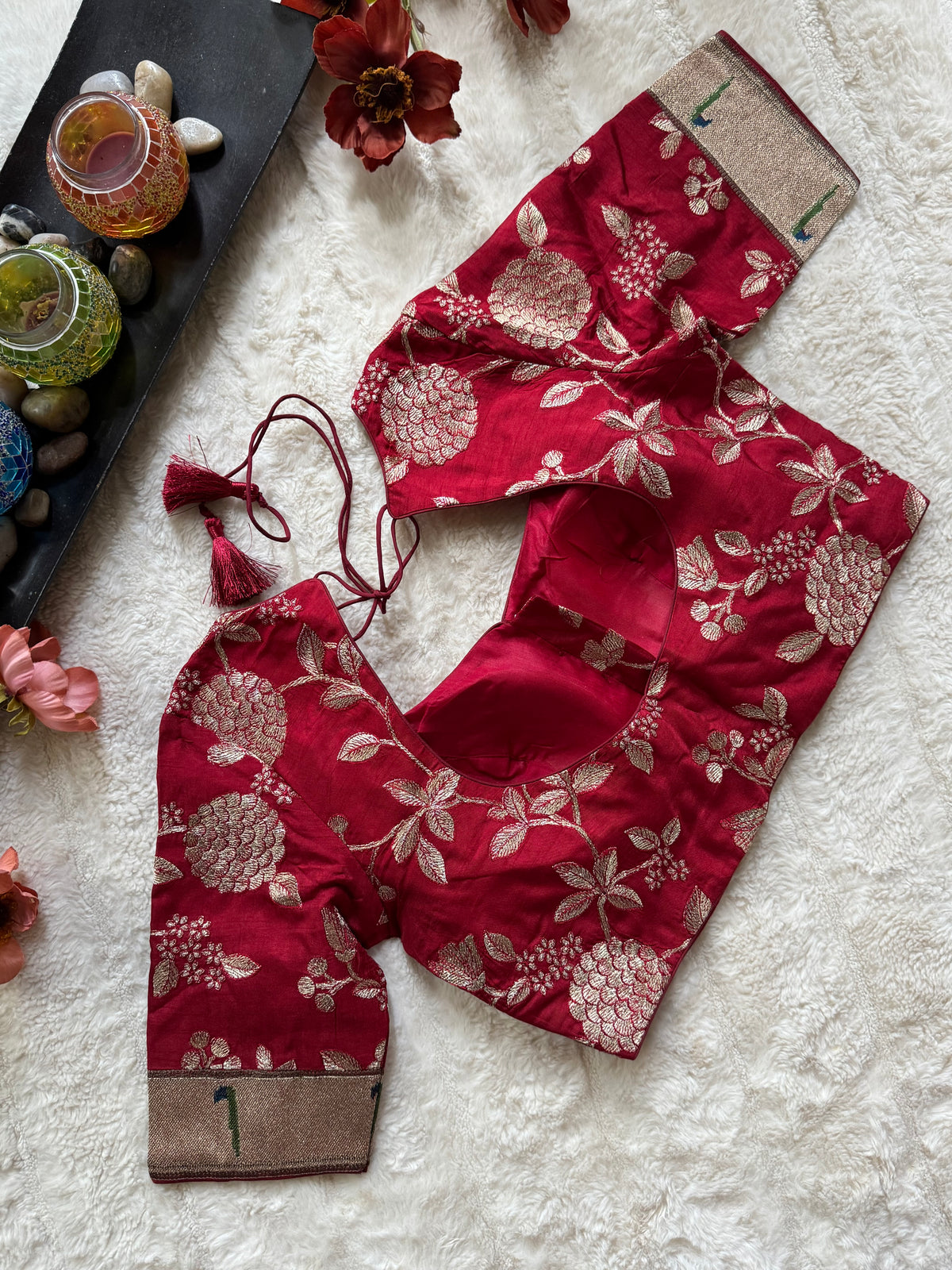 Maroon embroidered Silk Blouse 36