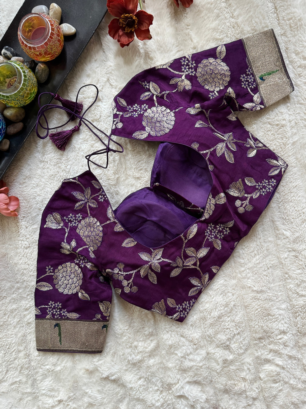 Purple embroidered Silk Blouse 36