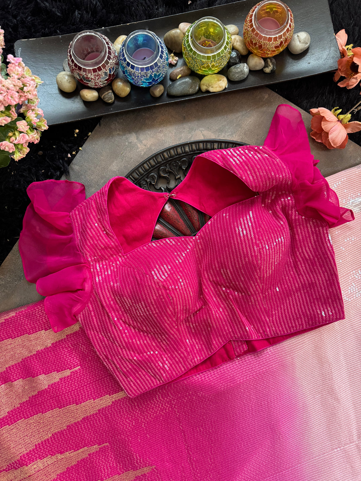 Pink Shaded Sequins Georgette