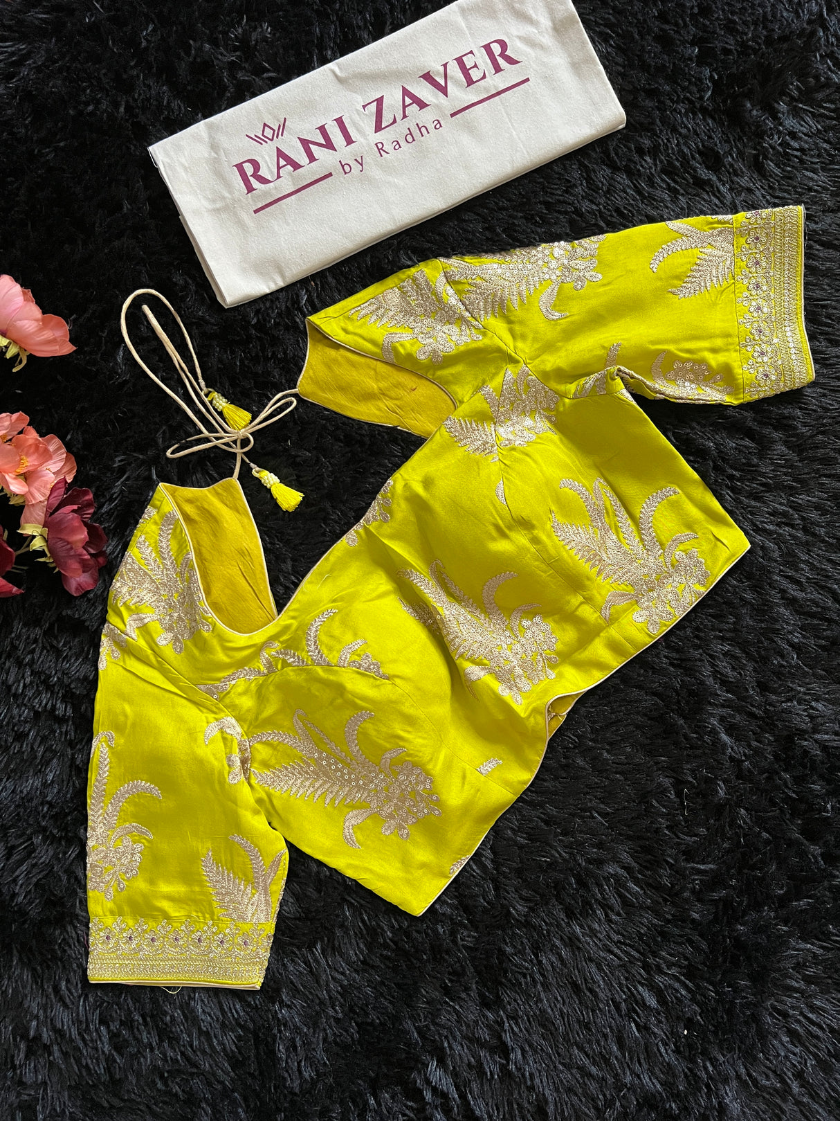 Chartreuse Tissue and Organza Silk Saree