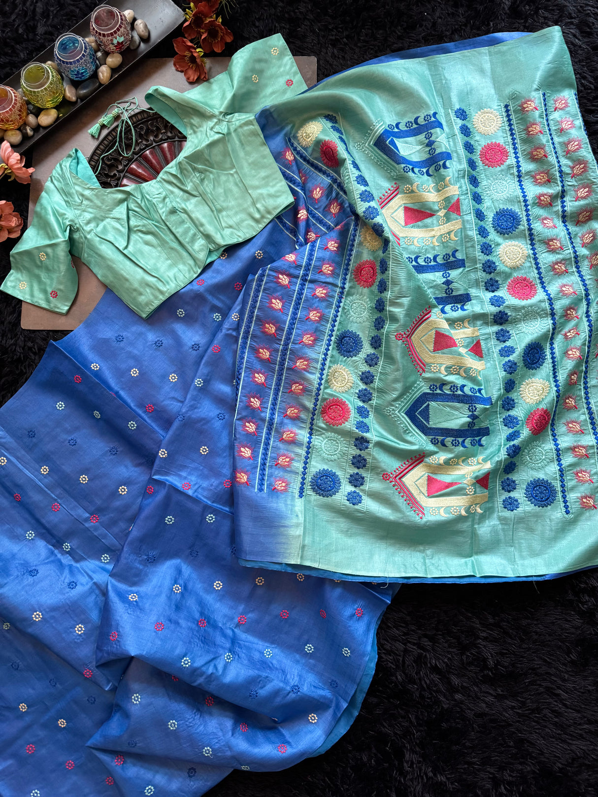 Blue Kosa Tussar Silk With Dolabedi Embroidered Pallu