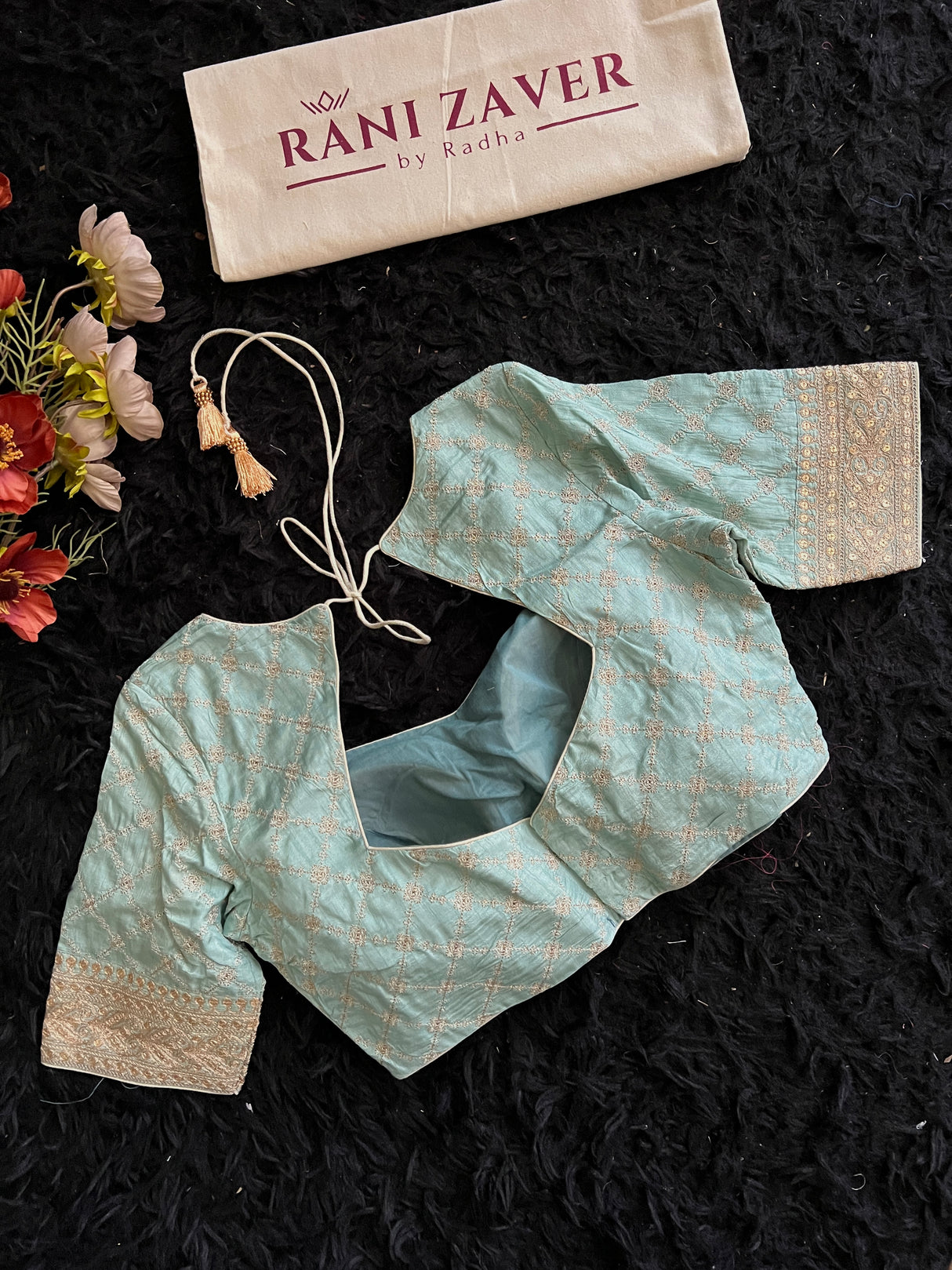 Powder Blue Gold Embroidered Blouse 38