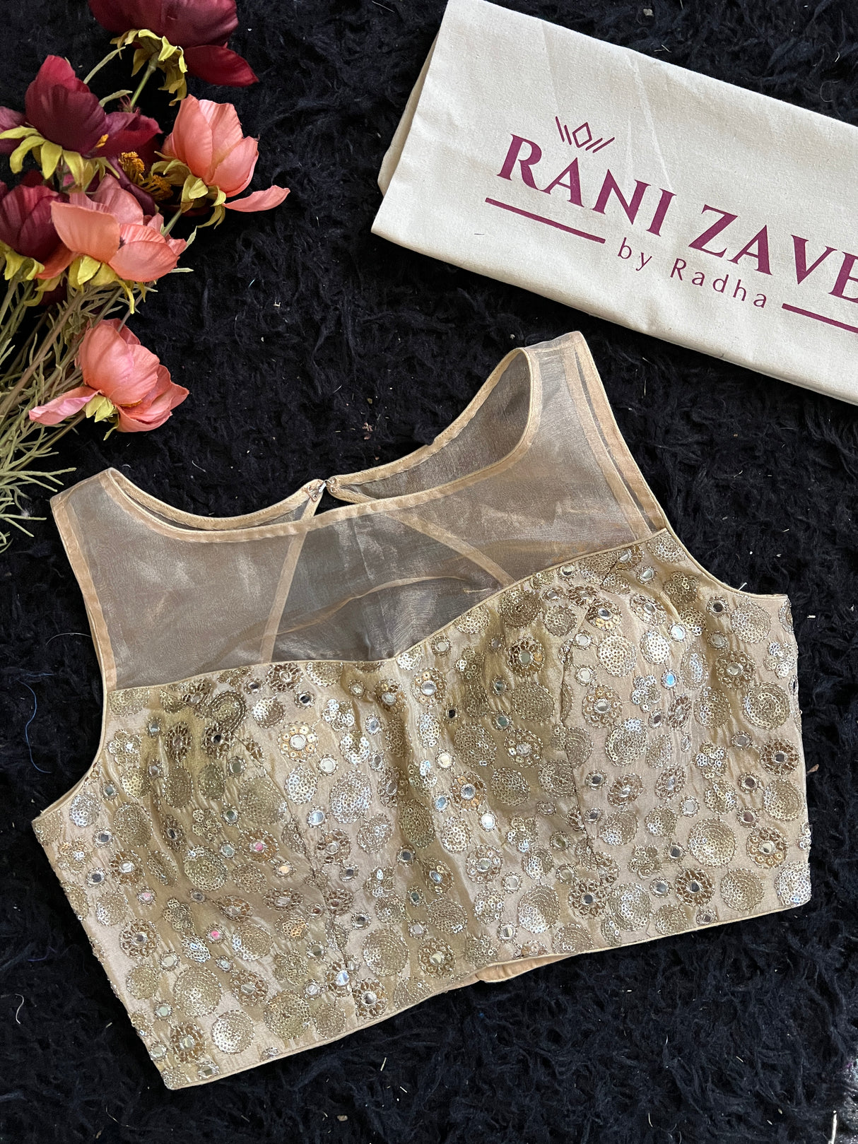 Mirror Work Beige Gold Blouse 36