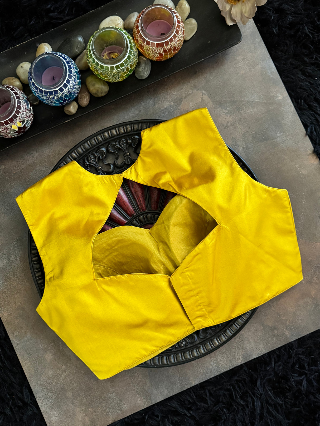 Yellow Silk Closed Shoulder blouse 36