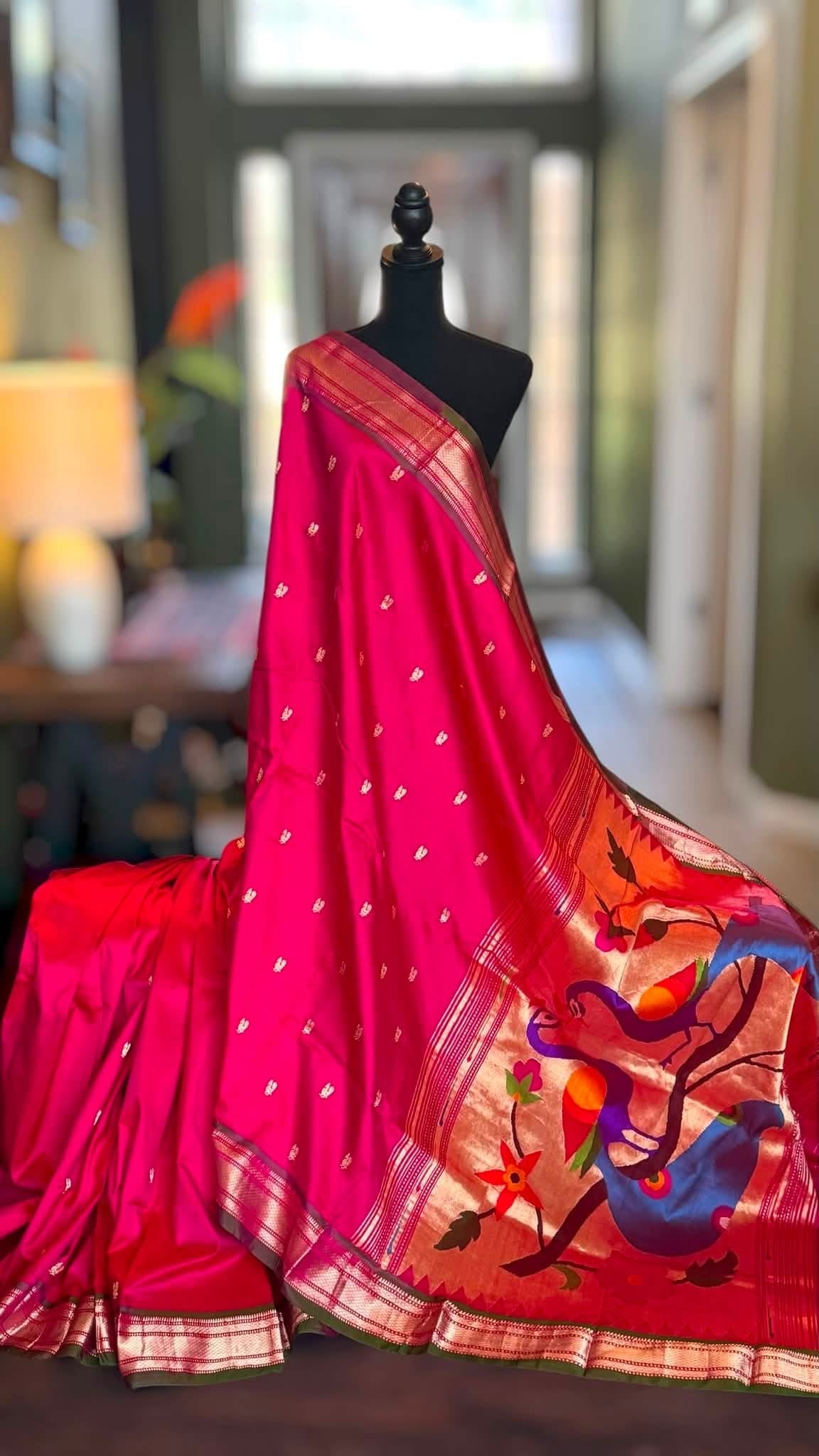 Fuscia Pink Yeola Paithani Narali Border Handloom Pure Silk