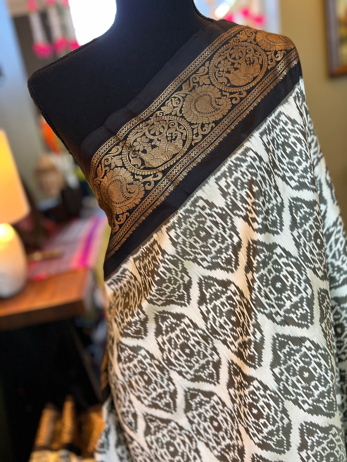 Ikkat Kanchipuram fusion Handloom Pure Silk