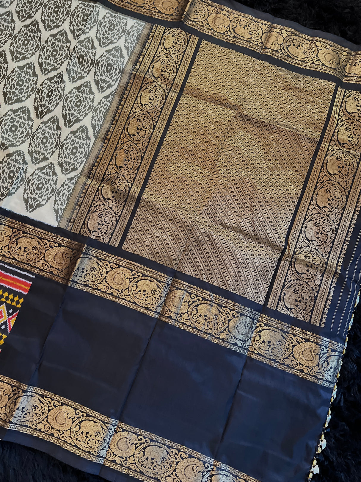 Ikkat Kanchipuram fusion Handloom Pure Silk