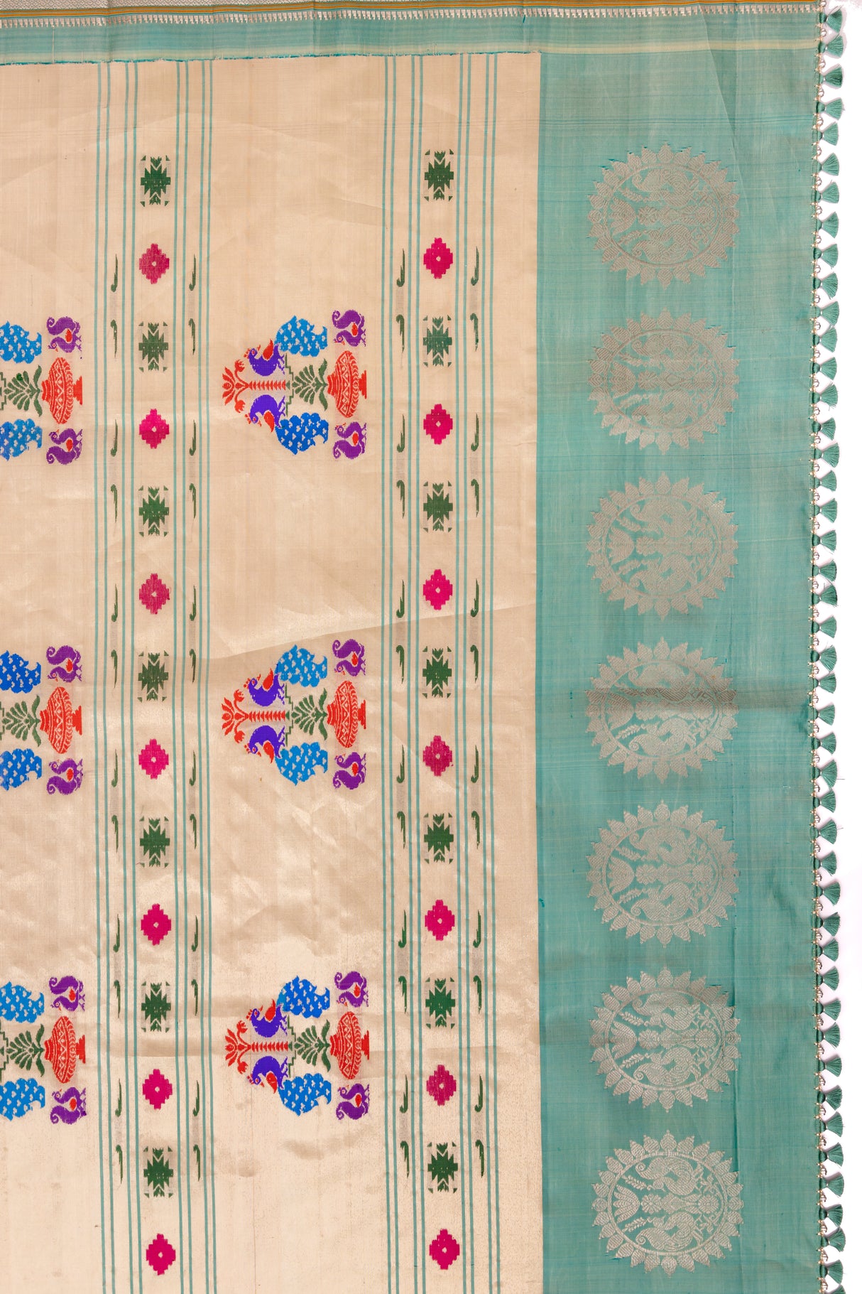 Maharani Kalanjali Pastel shade (Powder blue) Silver Zari Paithani Handloom Pure Silk