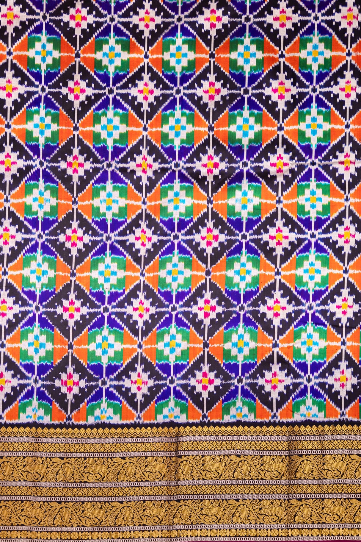 Ikkat Kanchipuram Fusion Handloom Pure Silk with Pre-Stitched Blouse