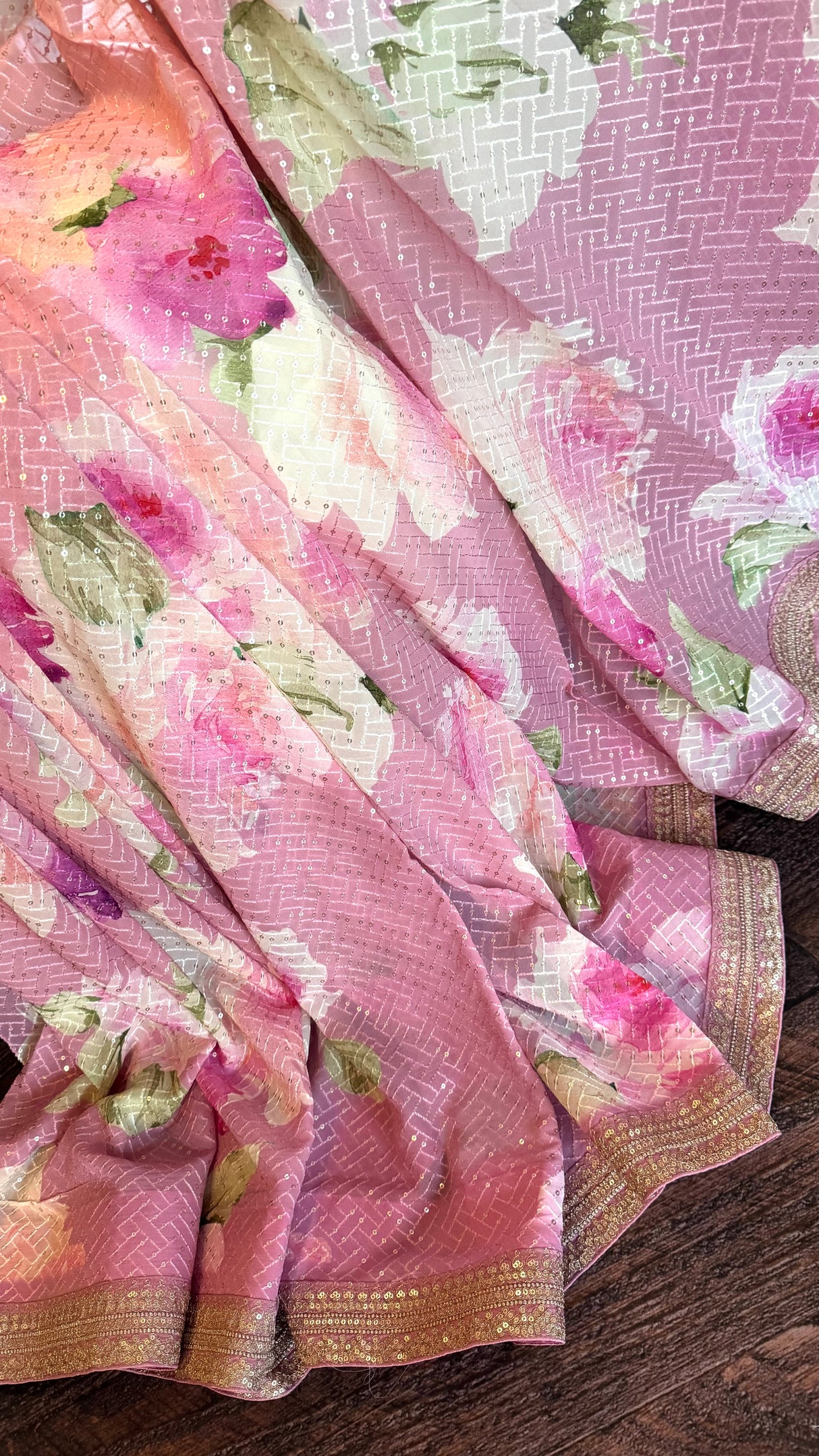 Floral Georgette with Sequins - All Pink