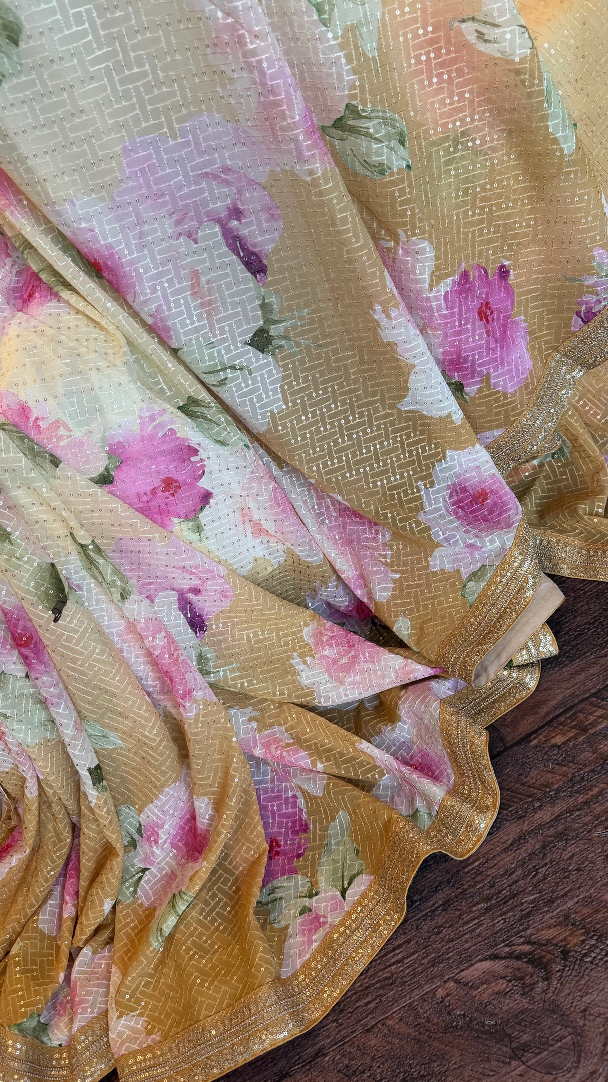 Floral Georgette with Sequins - Mustard Yellow