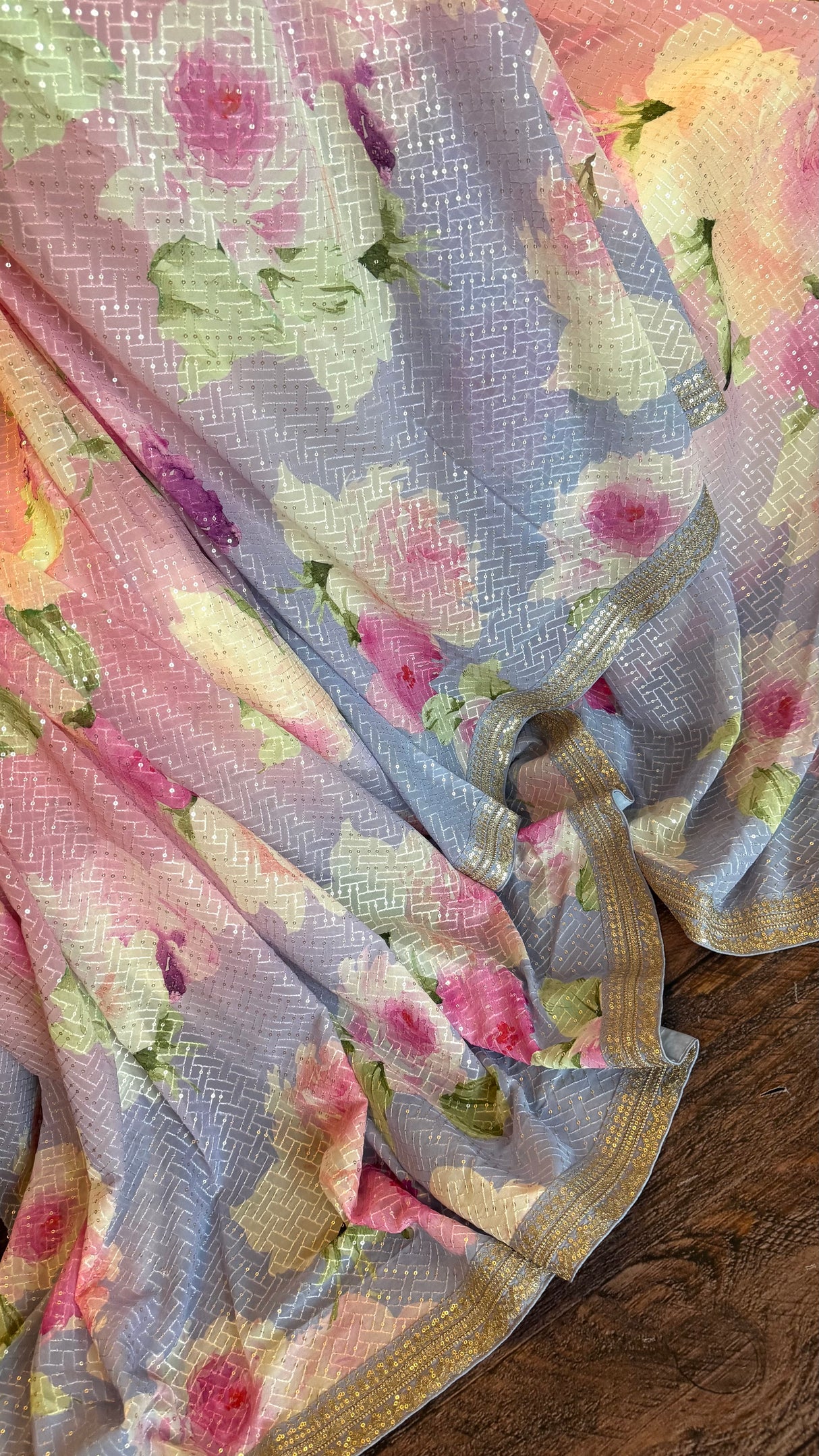 Floral Georgette with Sequins - Lilac shades