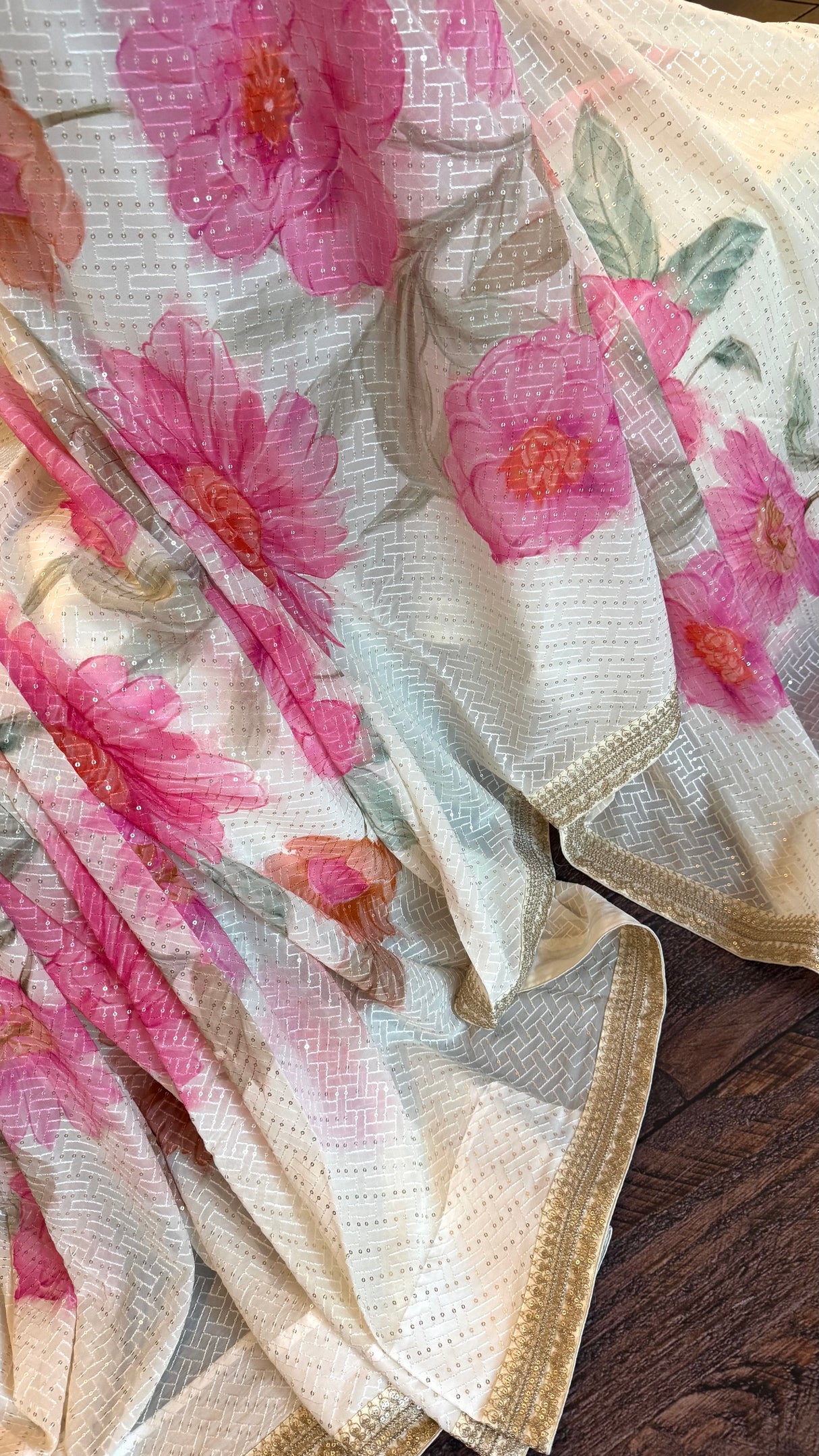 Floral Georgette with Sequins - Ivory