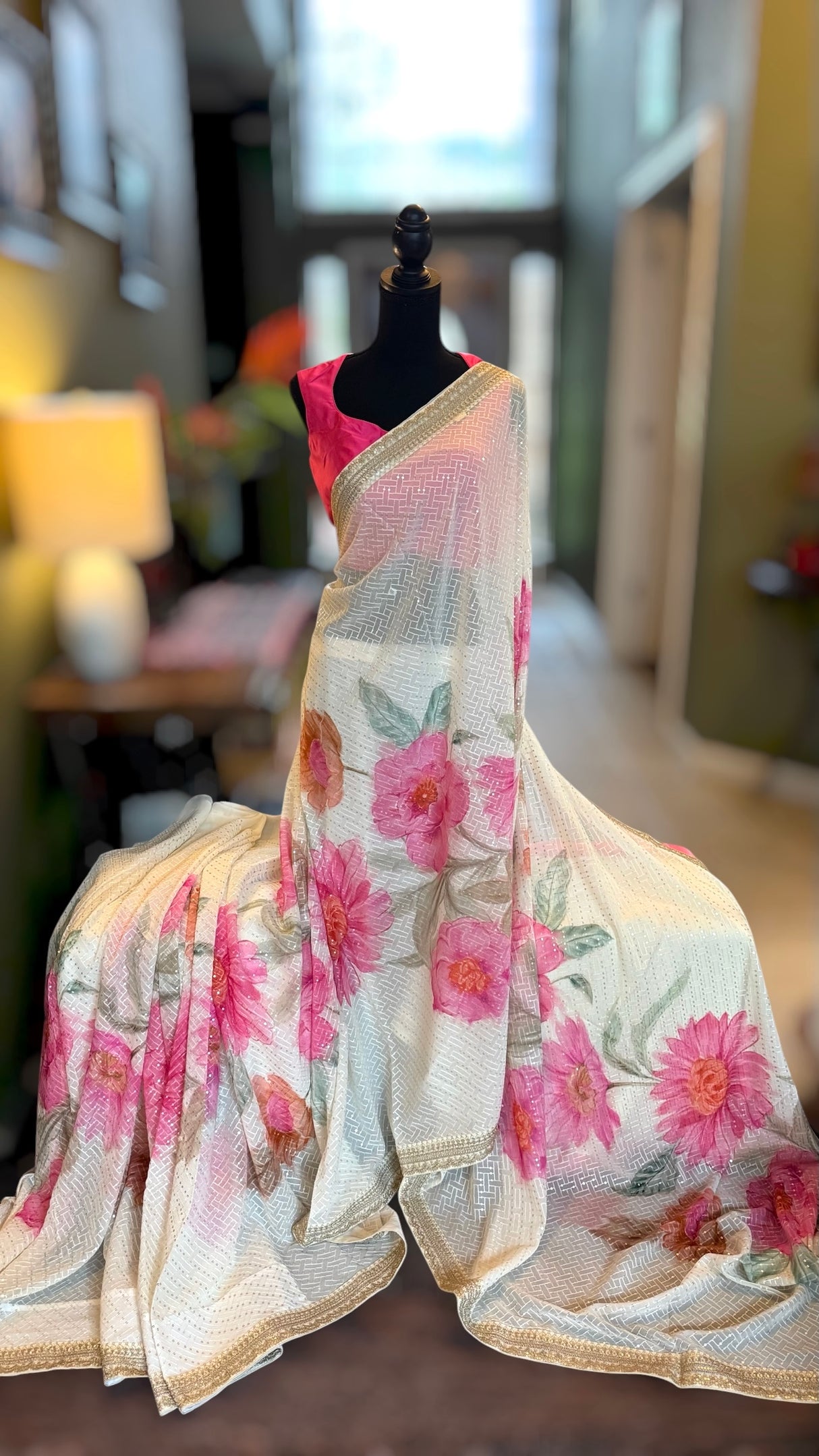 Floral Georgette with Sequins - Ivory