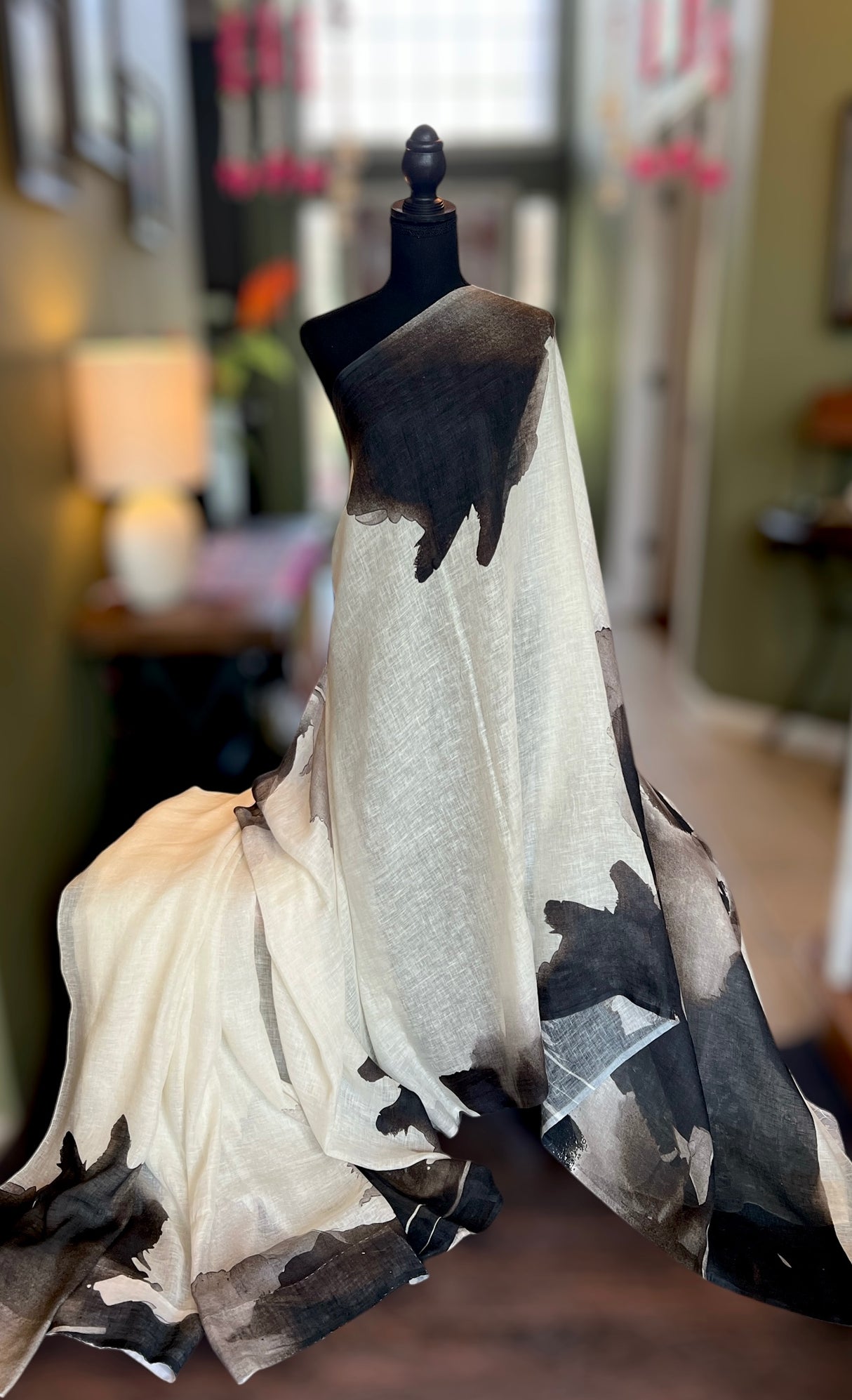 Pure Linen in Ivory/Black Combo Abstract Design