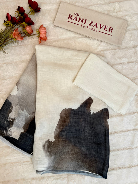 Pure Linen in Ivory/Black Combo Abstract Design