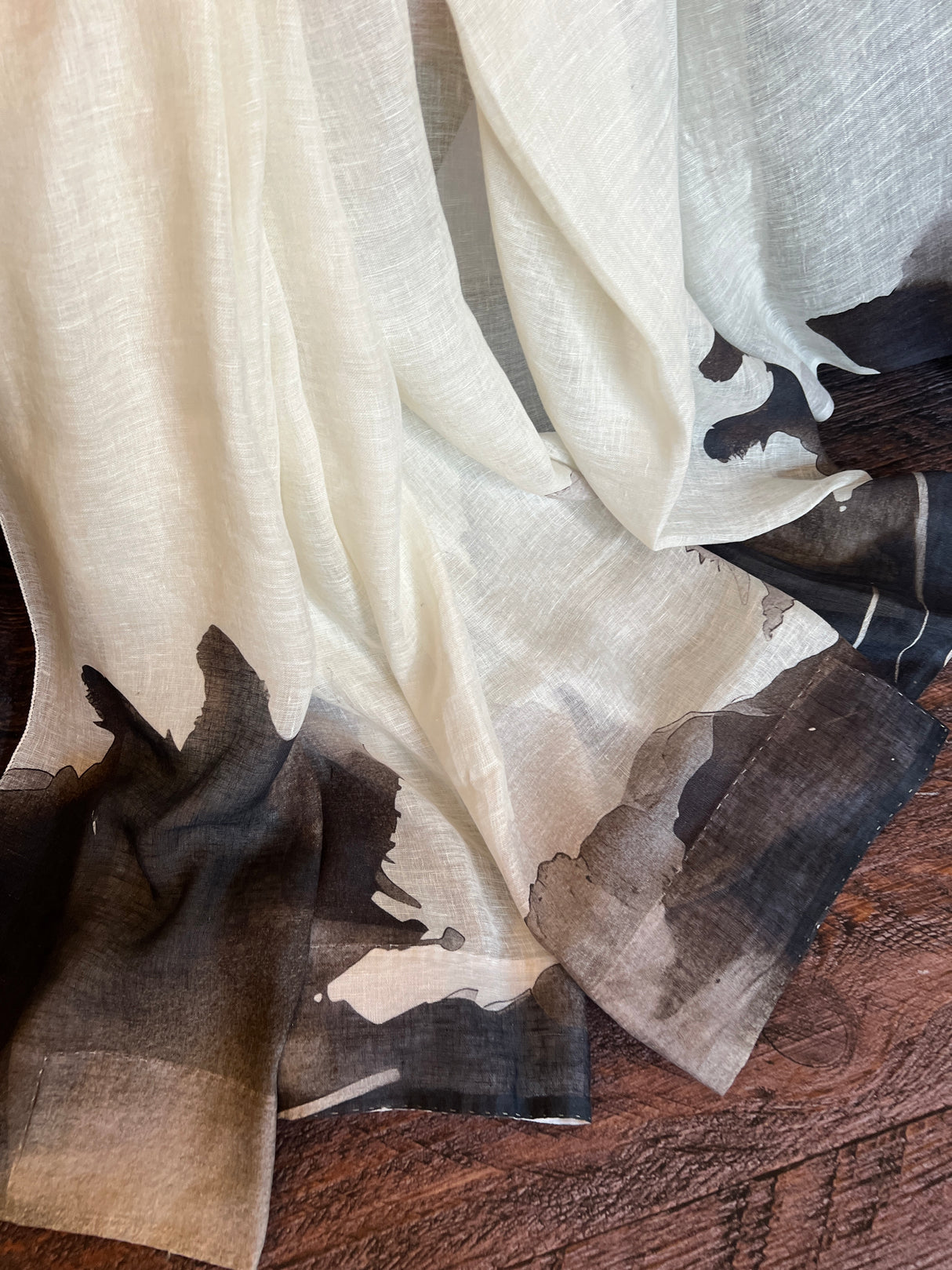 Pure Linen in Ivory/Black Combo Abstract Design