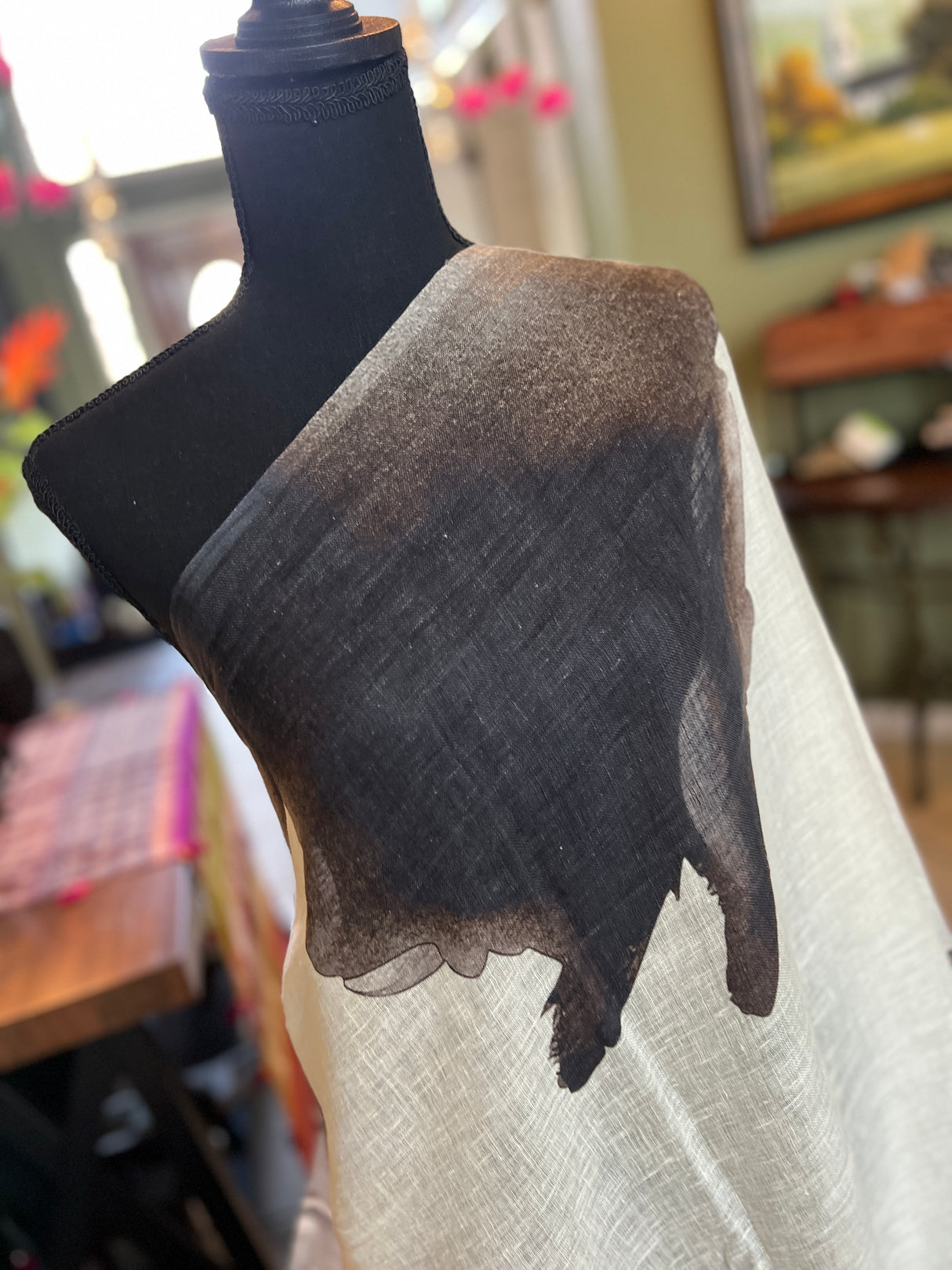 Pure Linen in Ivory/Black Combo Abstract Design