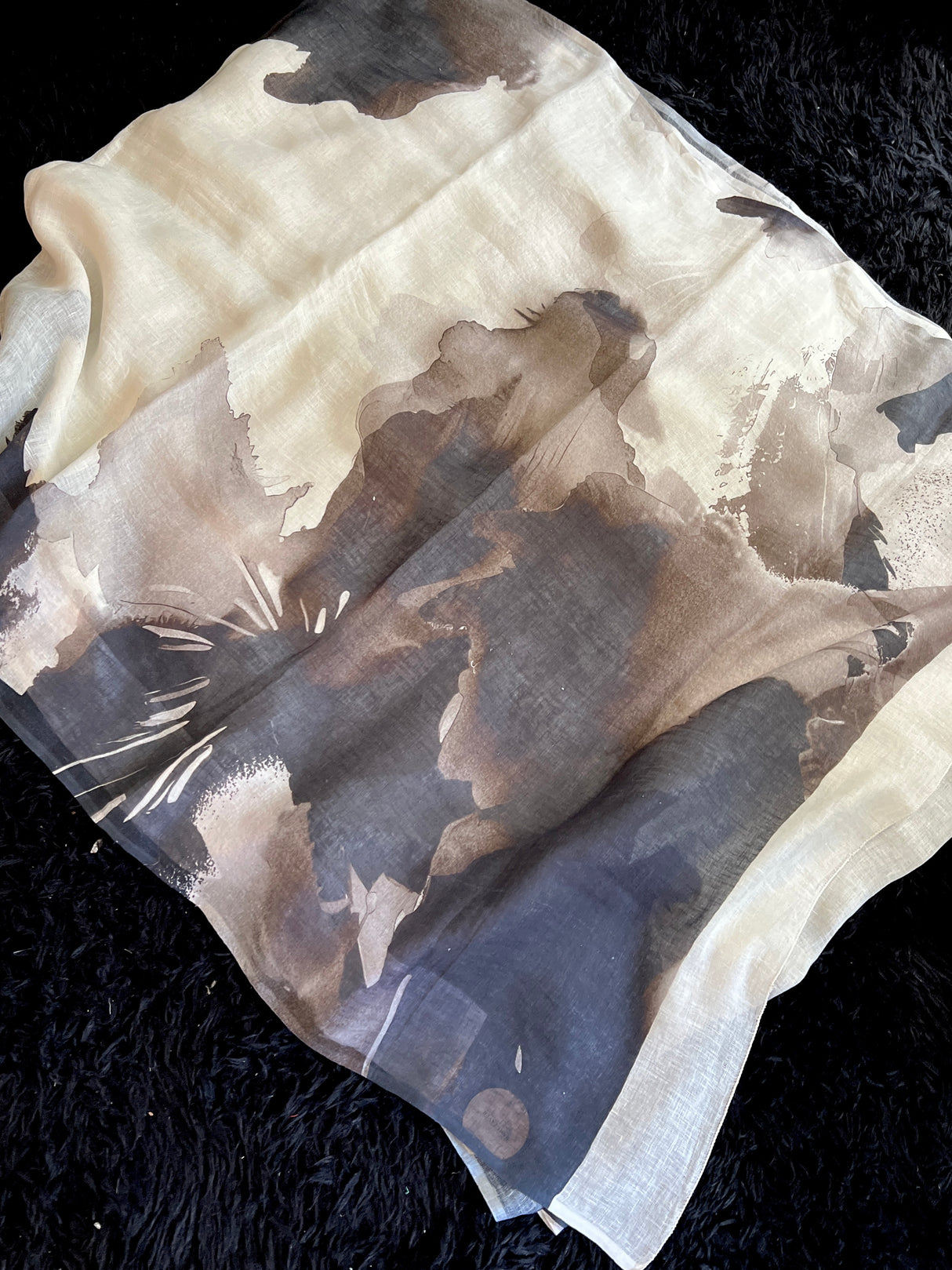 Pure Linen in Ivory/Black Combo Abstract Design