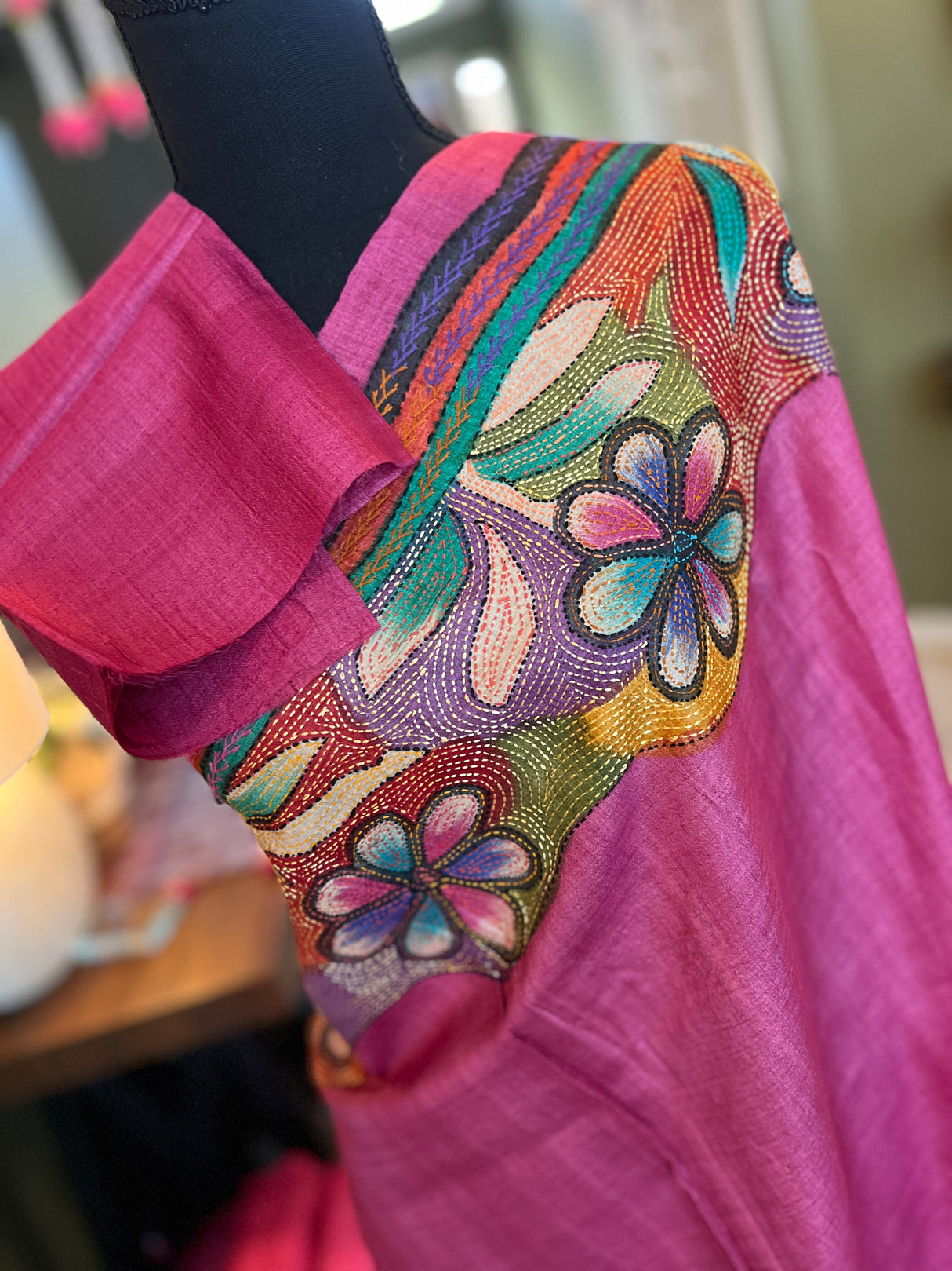 Pink Hand Katha Stitch Gachi Tussar Silk