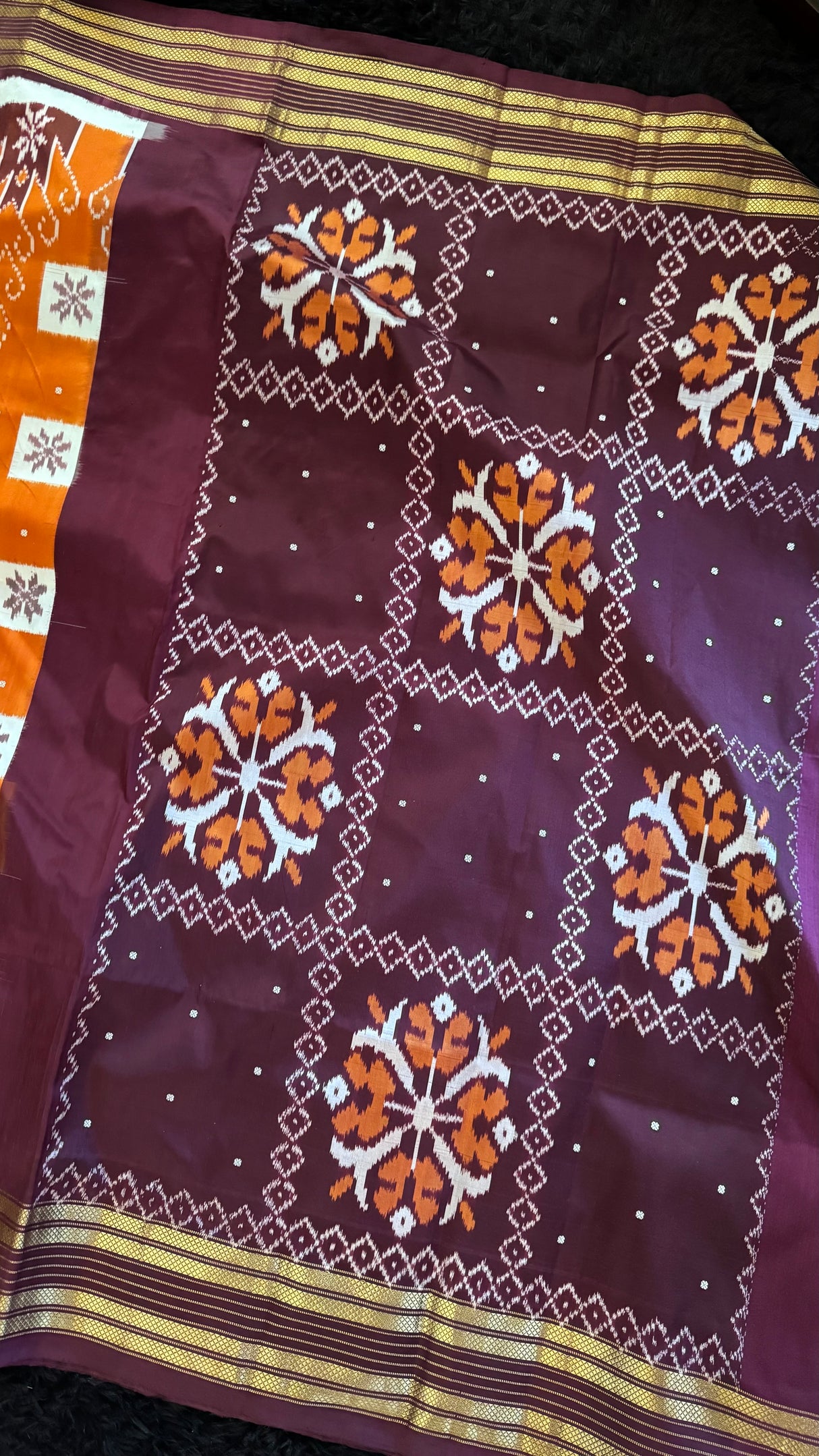 Rust Ikkat Pure Silk Handloom