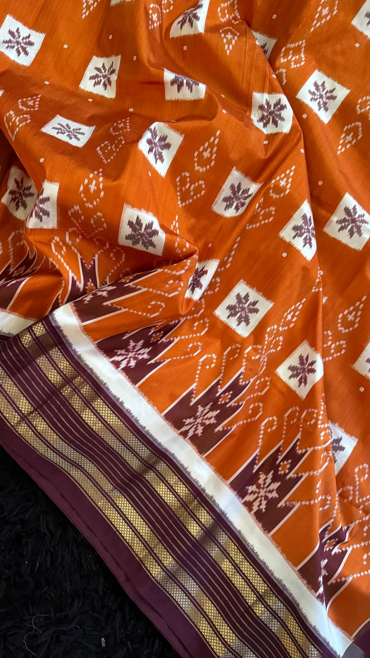 Rust Ikkat Pure Silk Handloom