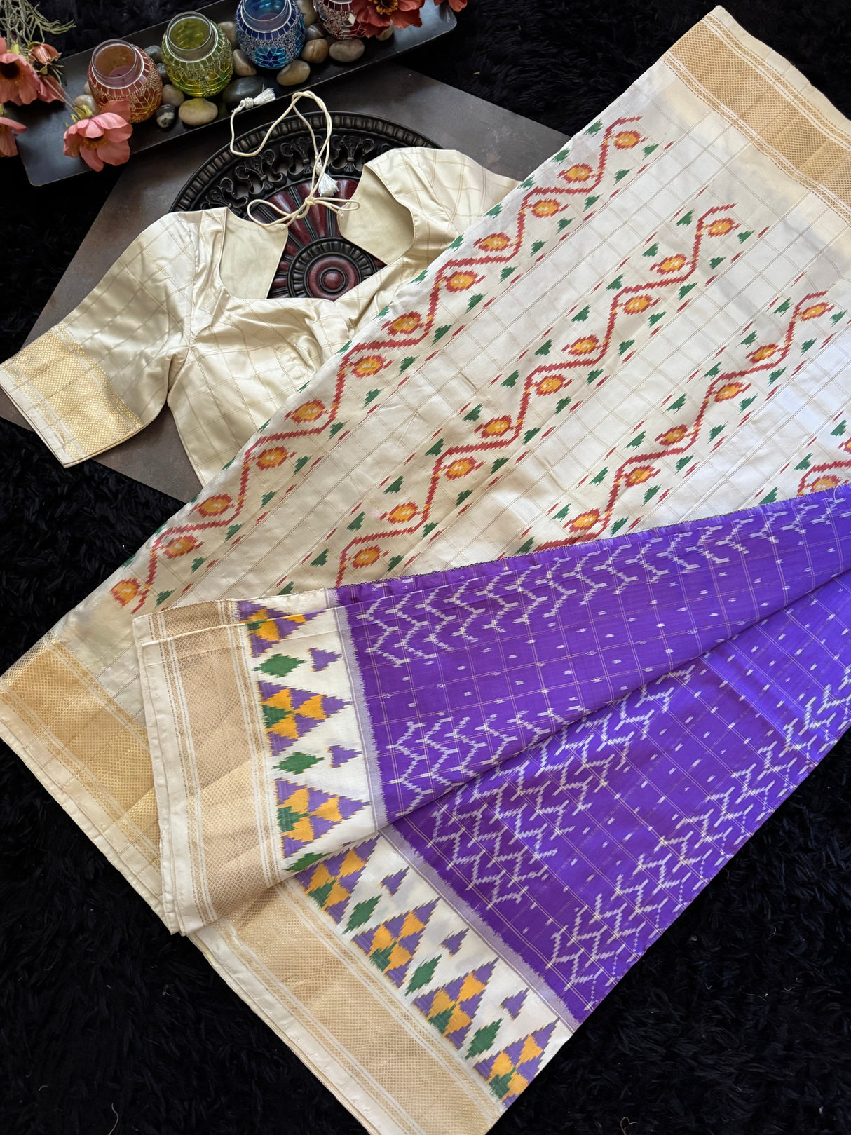 Lavender Ivory Ikkat Pure Silk Handloom