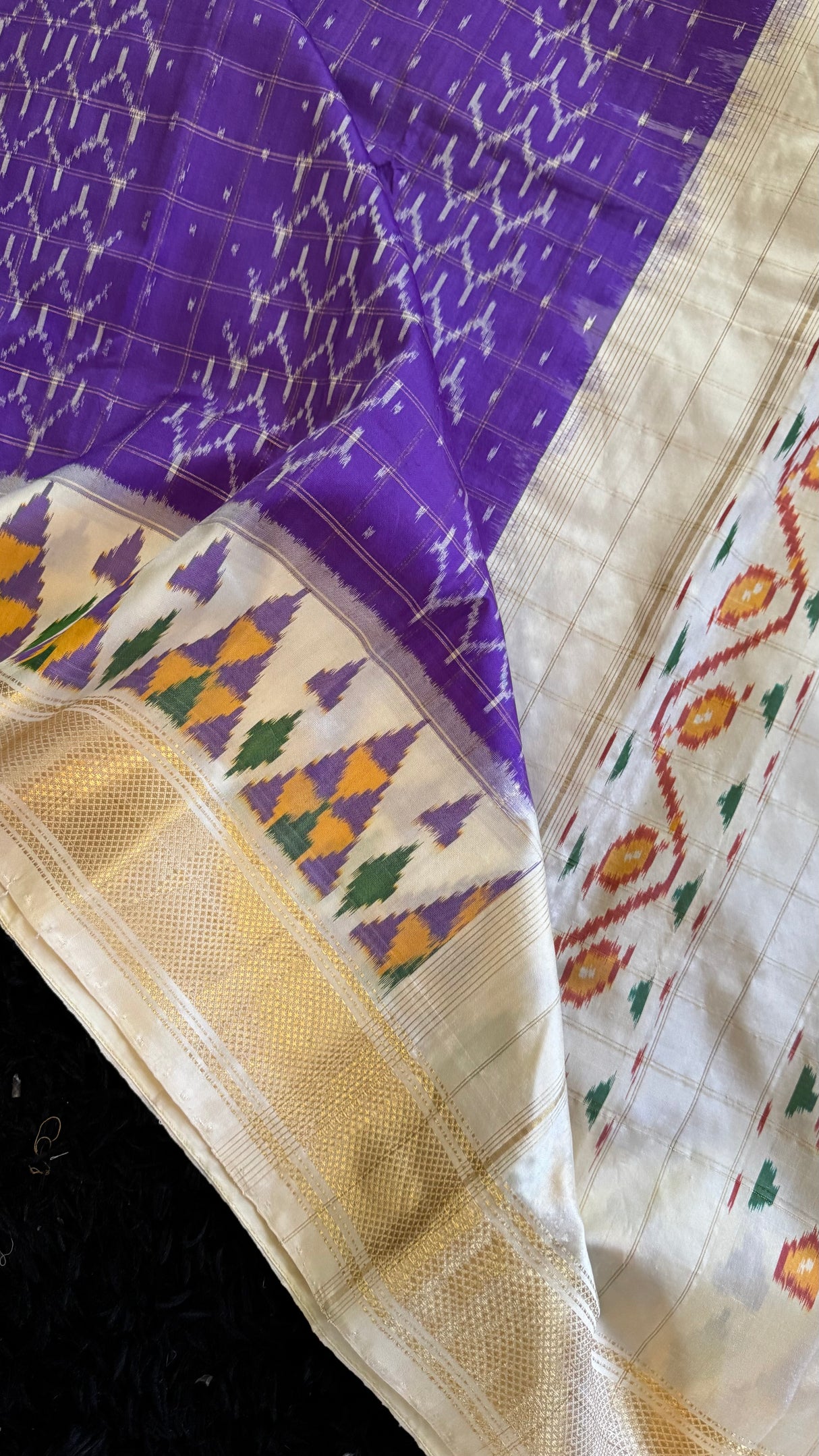 Lavender Ivory Ikkat Pure Silk Handloom