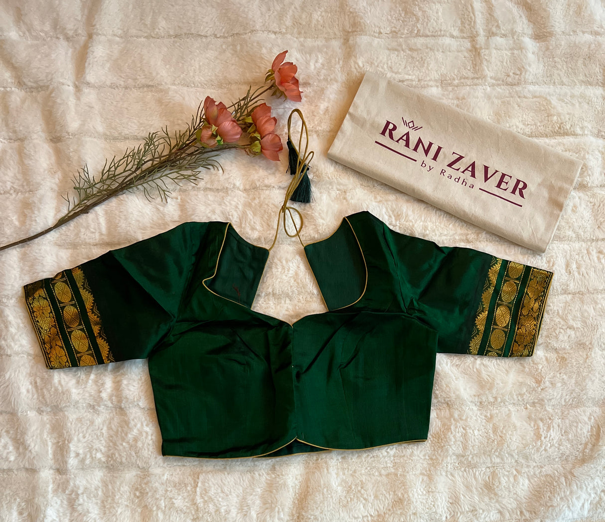 Fusia Pink/bottle green SECO Kanjeevaram pure Silk cotton Handloom Saree With Stitched Blouse