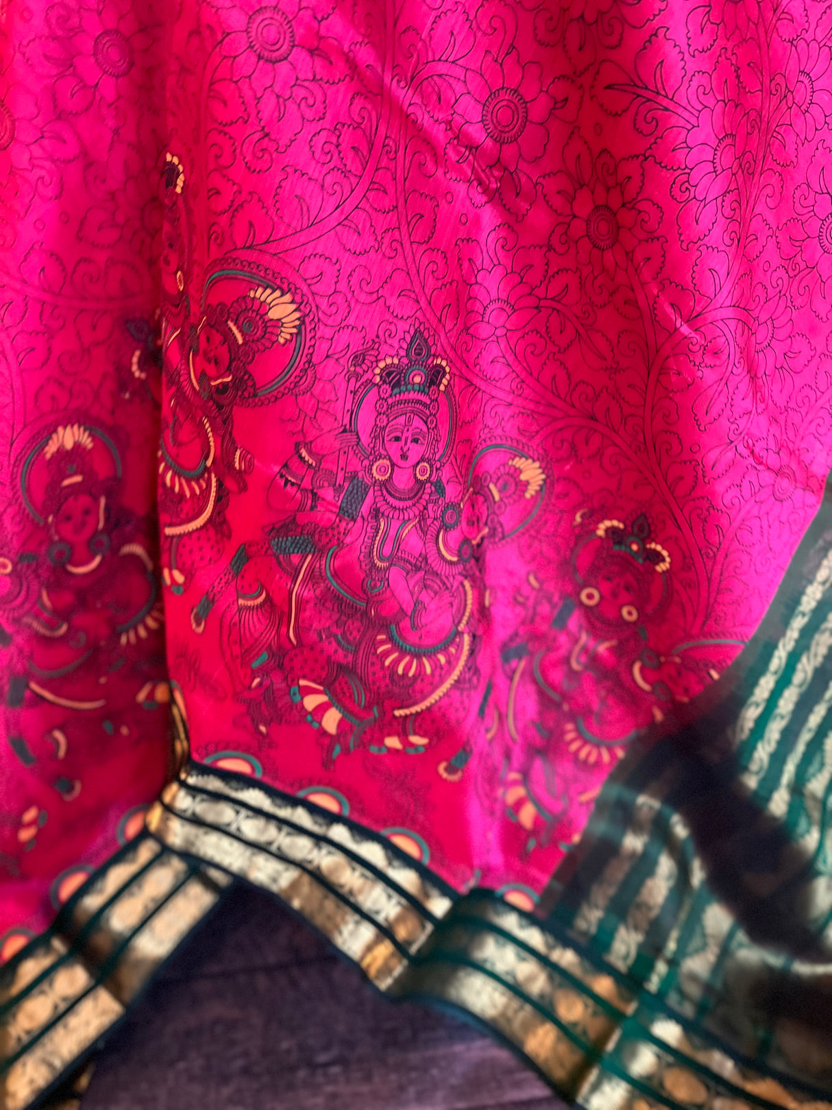 Fusia Pink/bottle green SECO Kanjeevaram pure Silk cotton Handloom Saree With Stitched Blouse