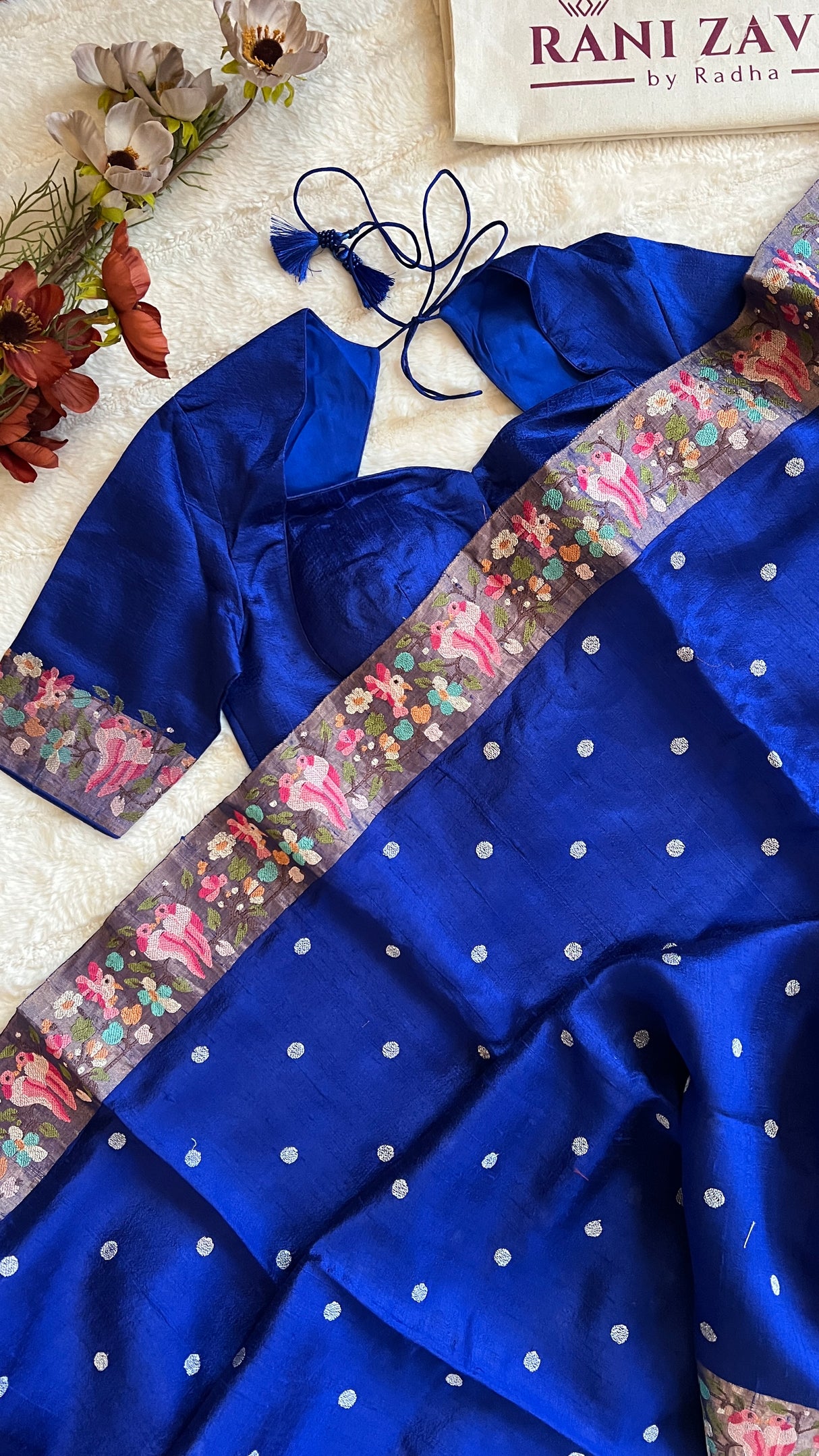 Royal Blue Embroidered Dupion Tussar Silk
