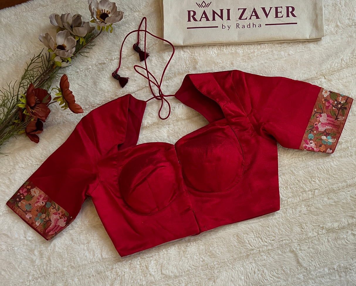 Red Embroidered Dupion Tussar Silk