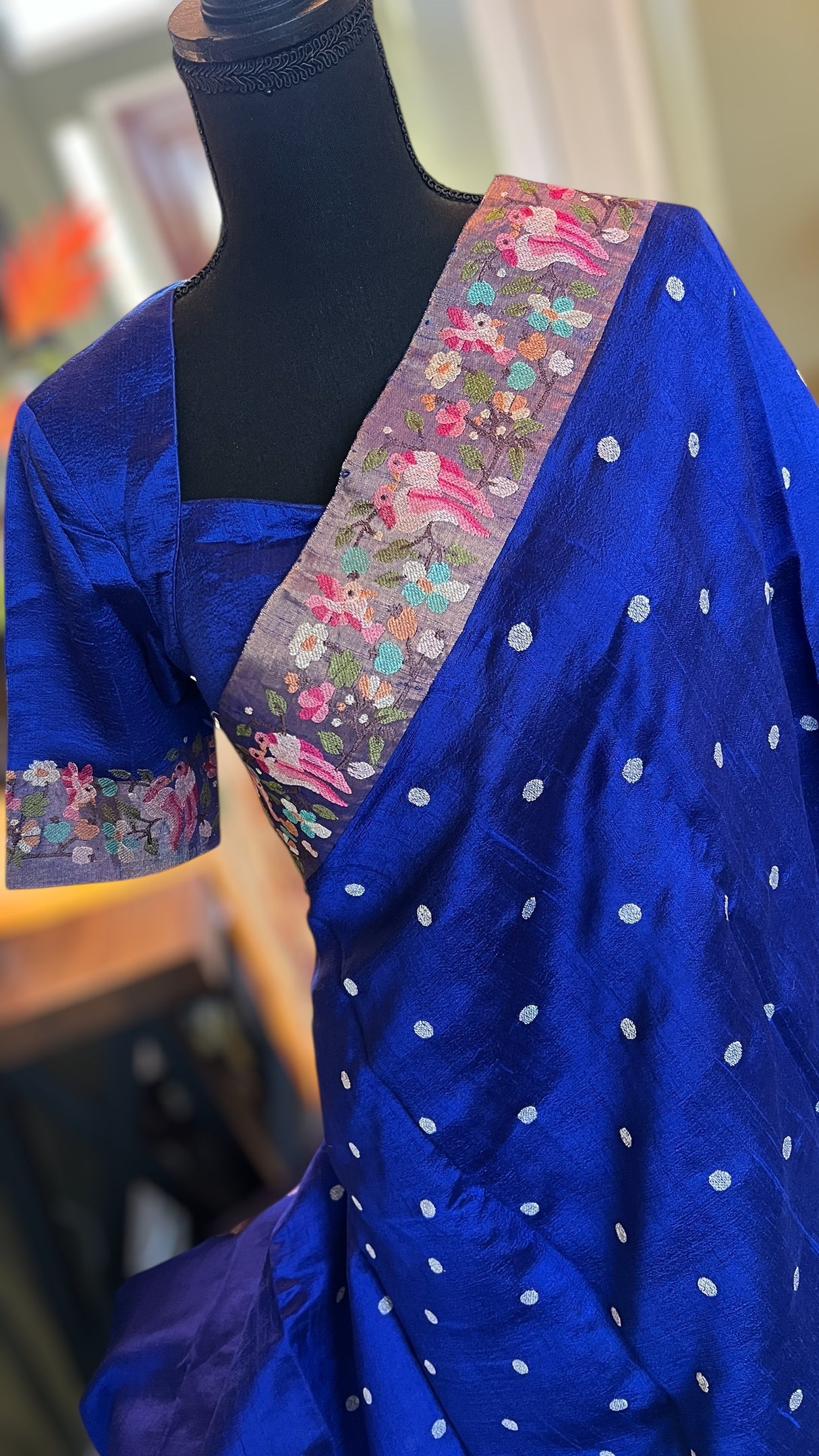 Royal Blue Embroidered Dupion Tussar Silk