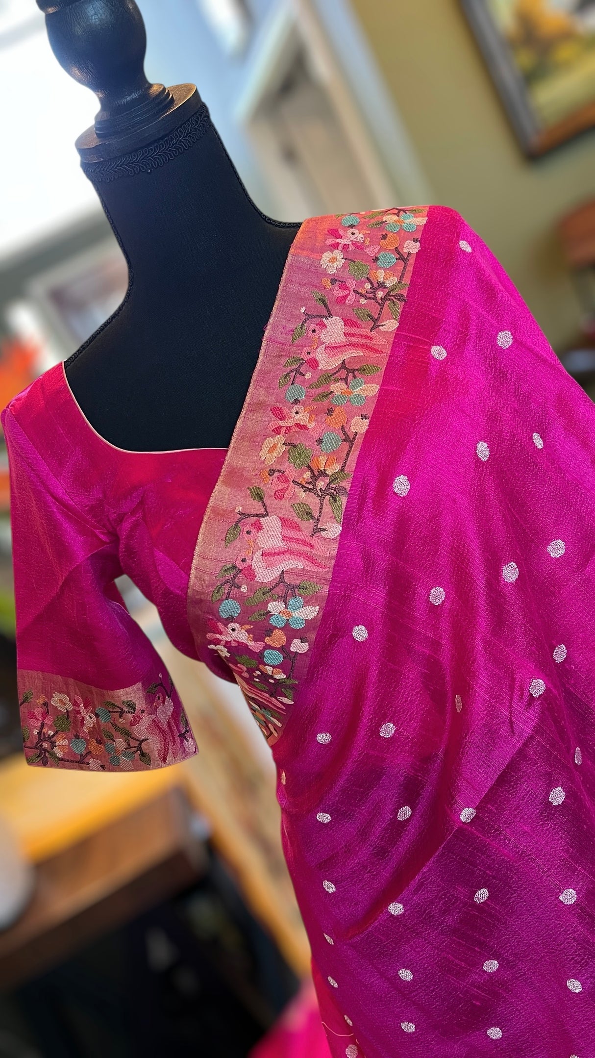 Rani Pink Embroidered Dupion Tussar Silk