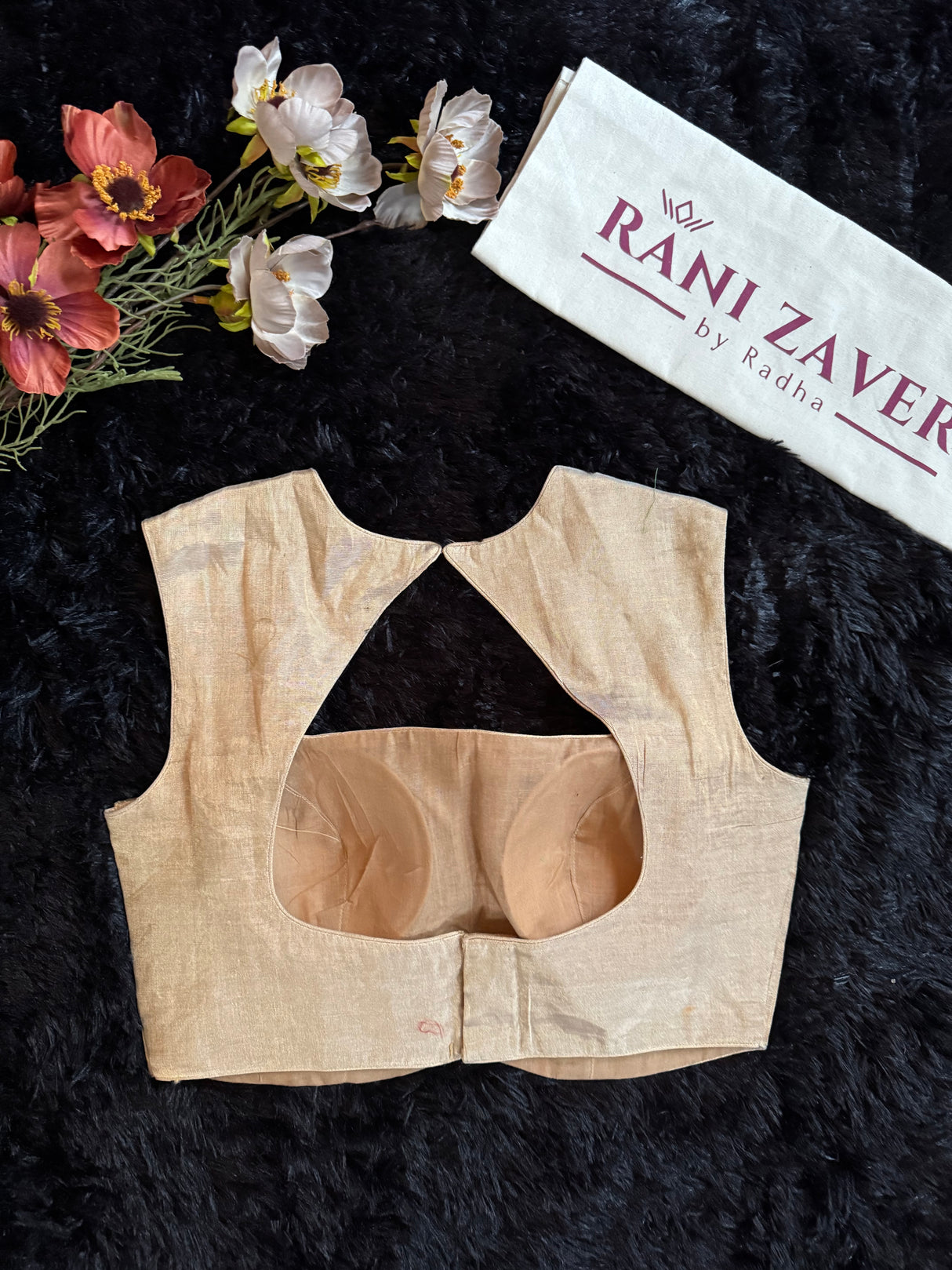 Beige Gold Tissue Sleeveless Blouse 34