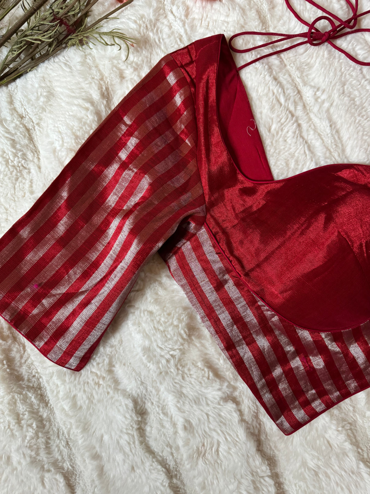 Red and Silver Stripes Tissue Blouse 38 40