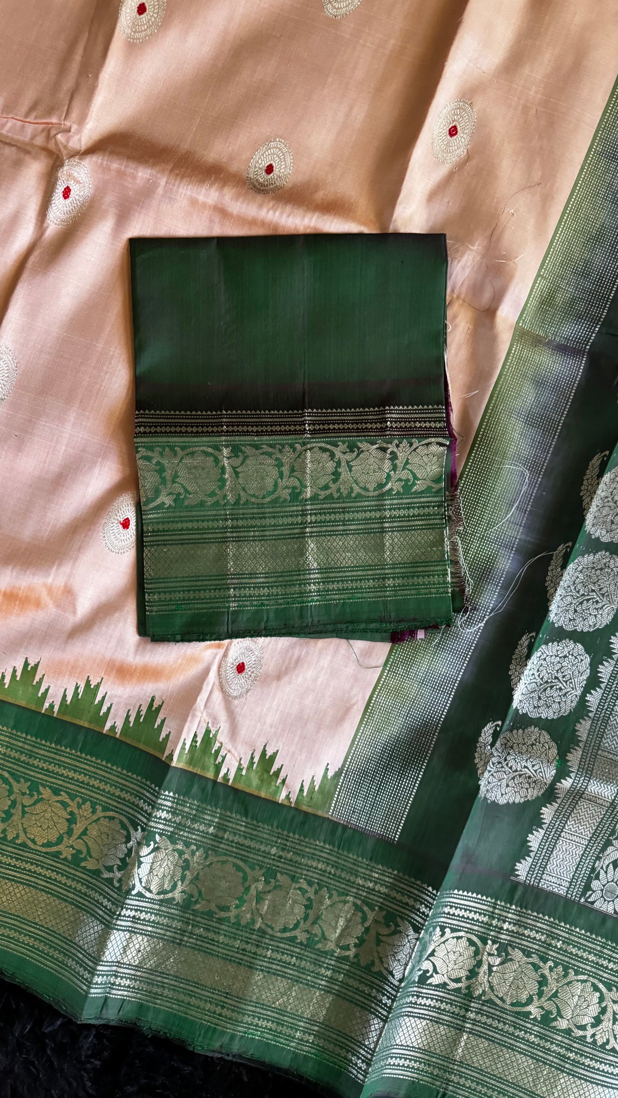 Pastel Pink/Bottle Green Silver Zari Gadwal Handloom Pure Silk