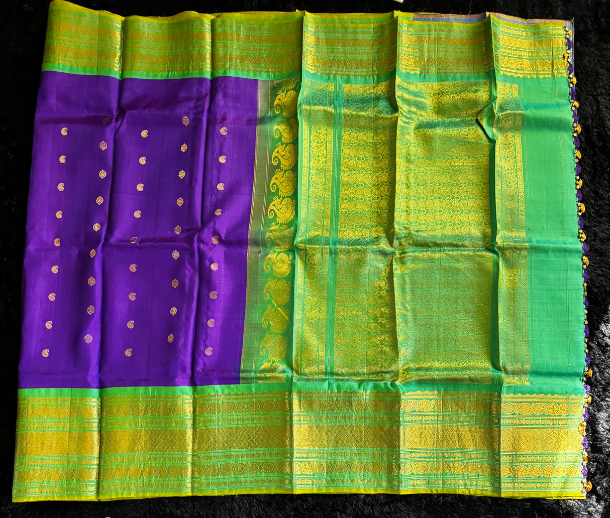 Purple/Green Gadwal Handloom Pure Silk