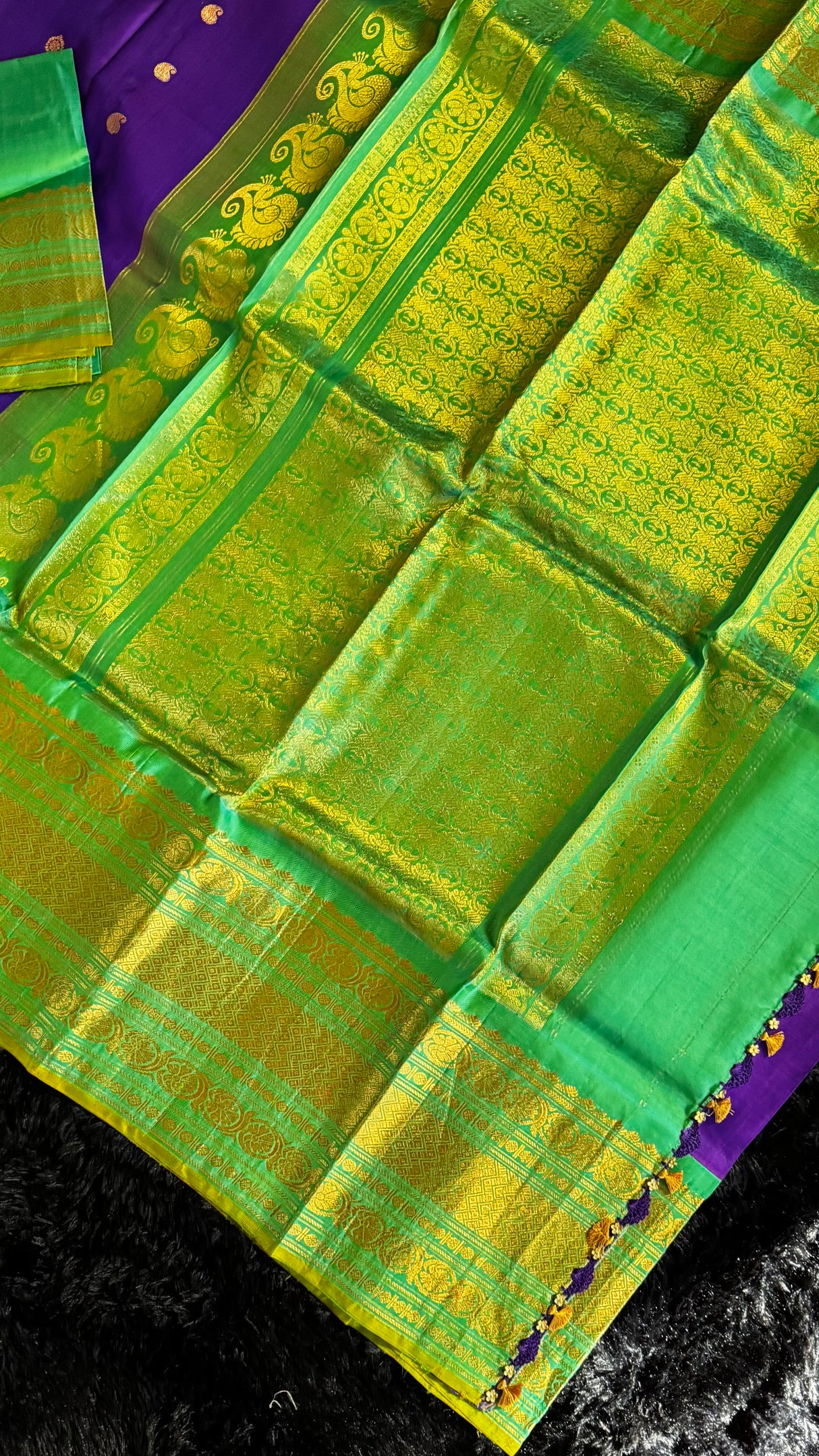 Purple/Green Gadwal Handloom Pure Silk