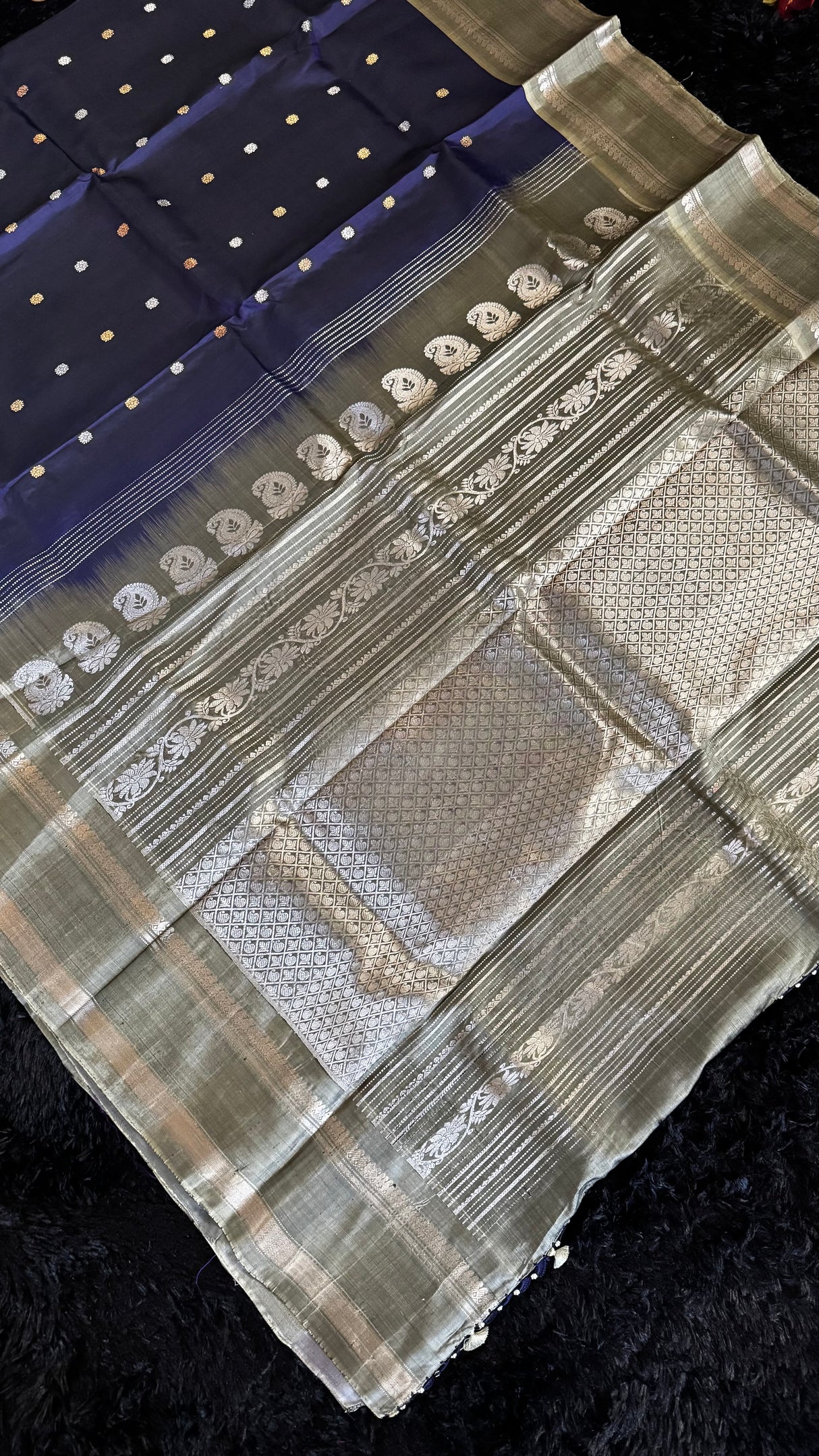 Dark Blue/Grey Gadwal Handloom Pure Silk