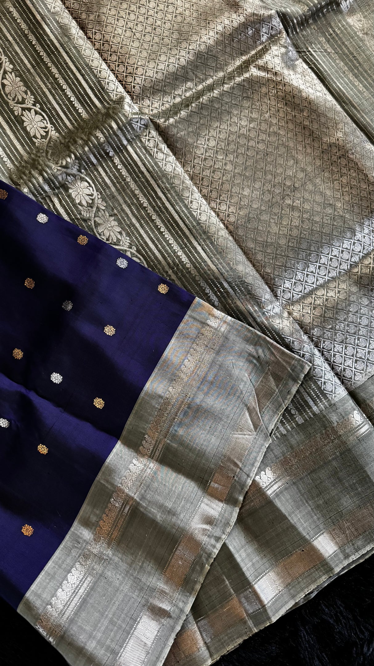 Dark Blue/Grey Gadwal Handloom Pure Silk