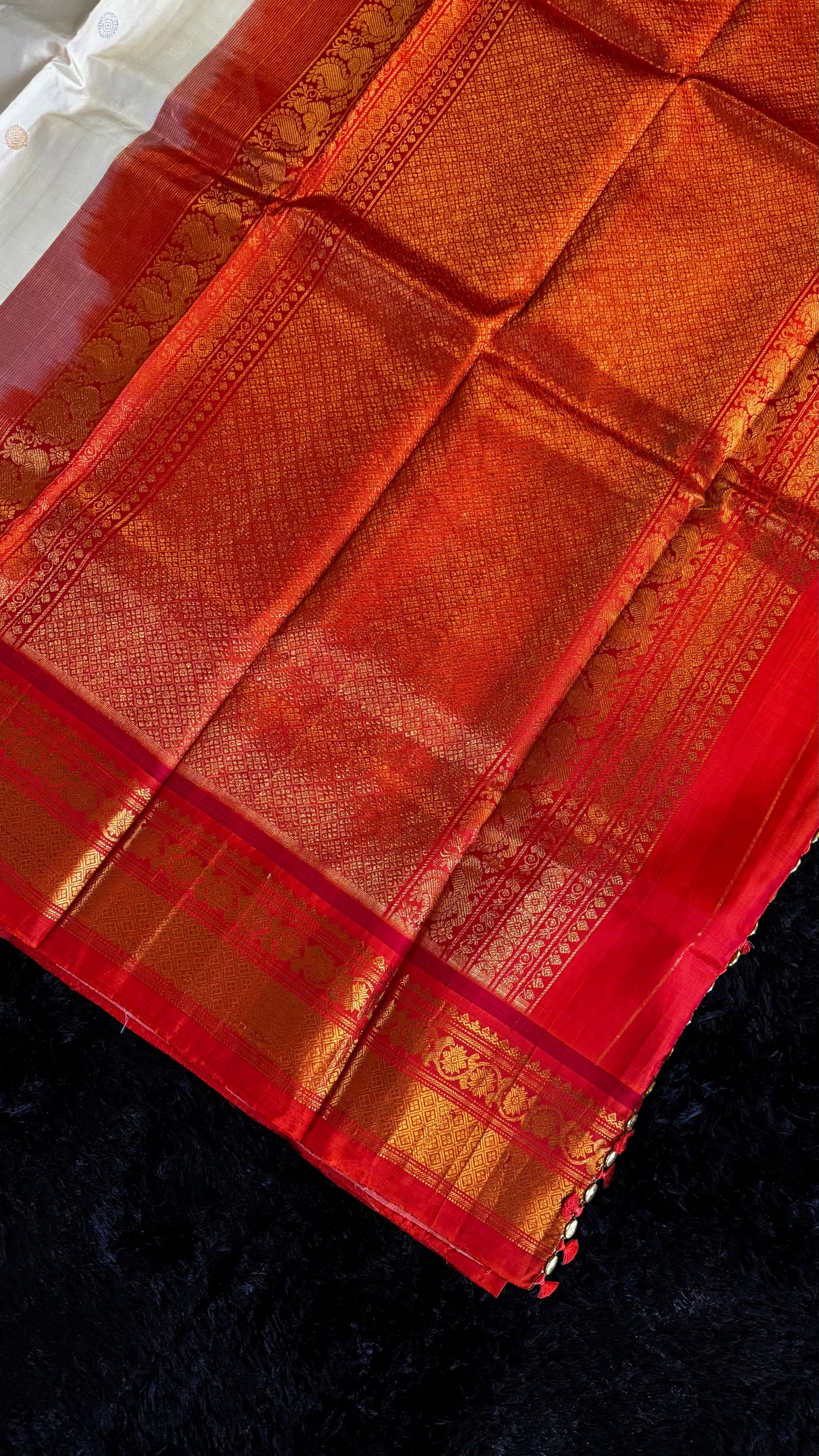 Cream/Orange Gadwal Handloom Pure Silk