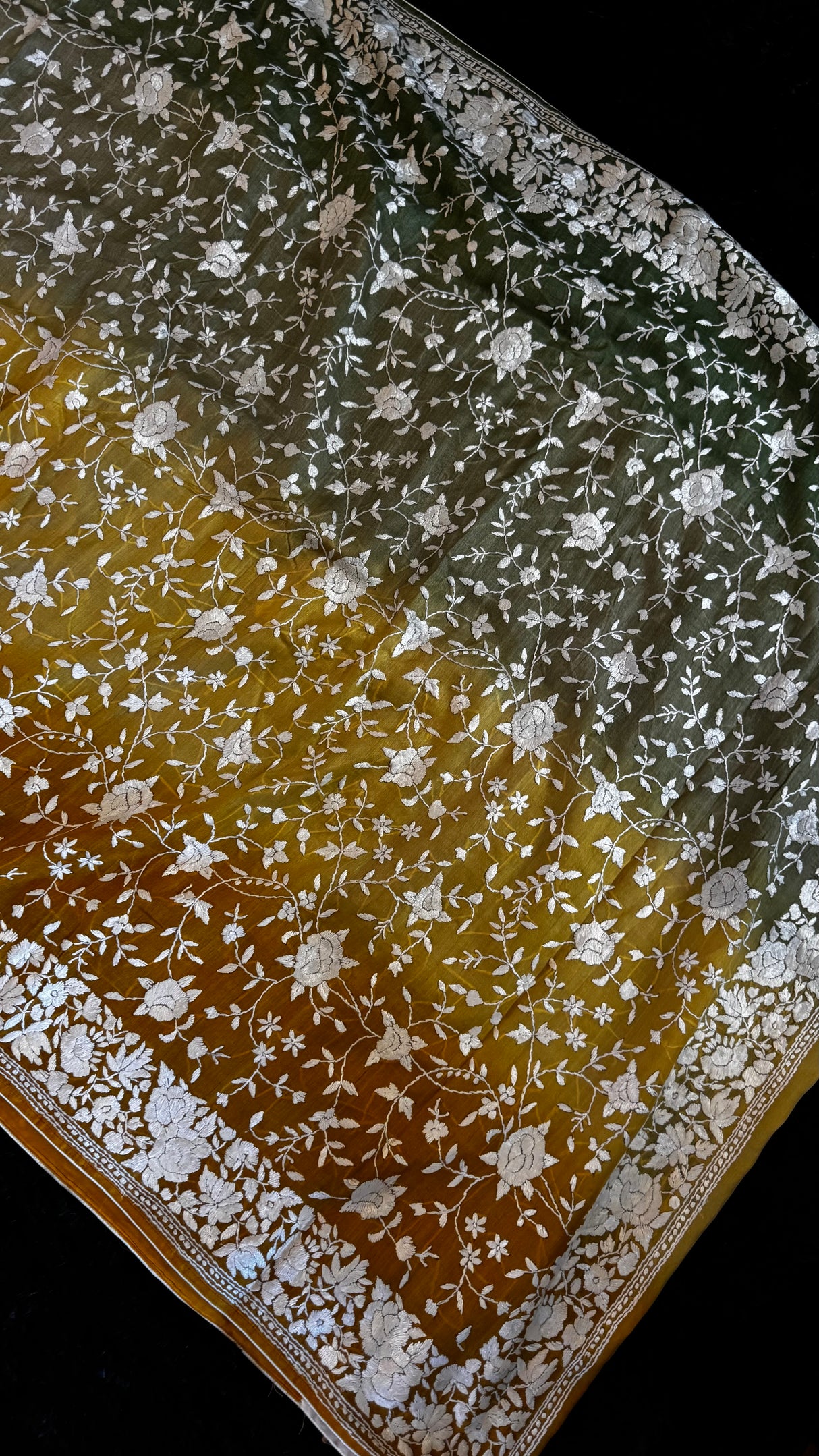 Shaded Parsi Embroidered Gachi Tussar Silk