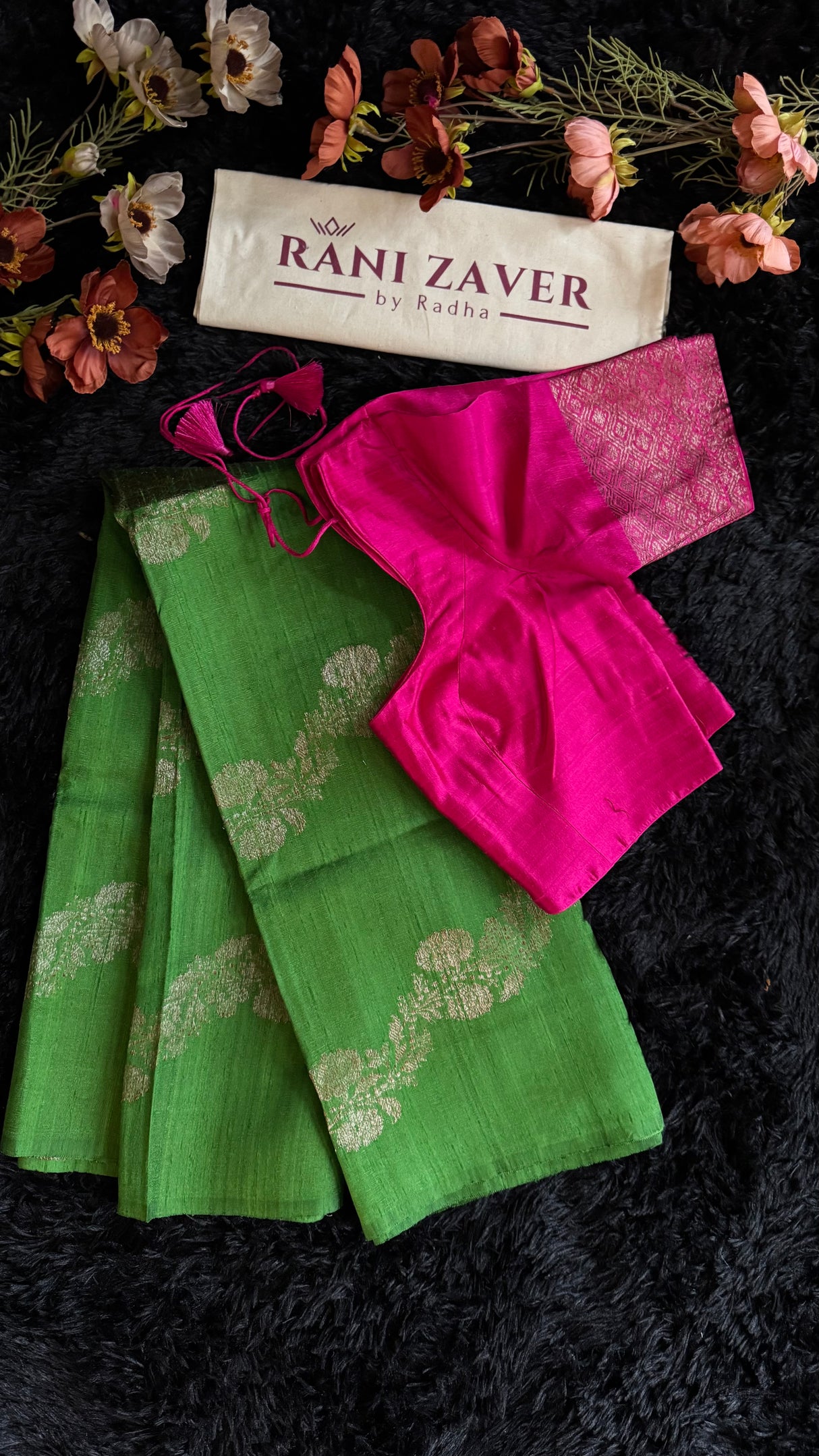 Green Pure Raw Silk Banarasi