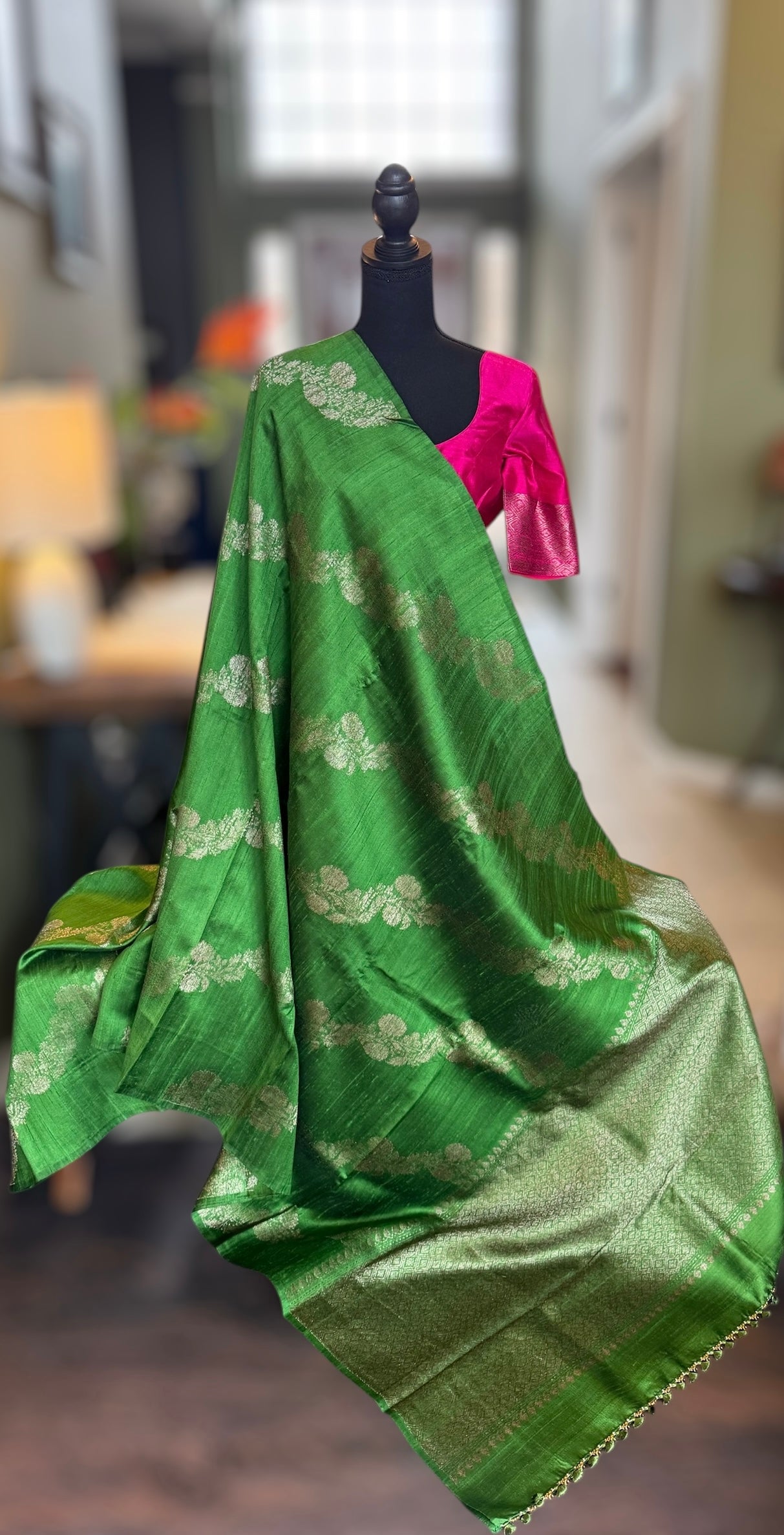 Green Pure Raw Silk Banarasi