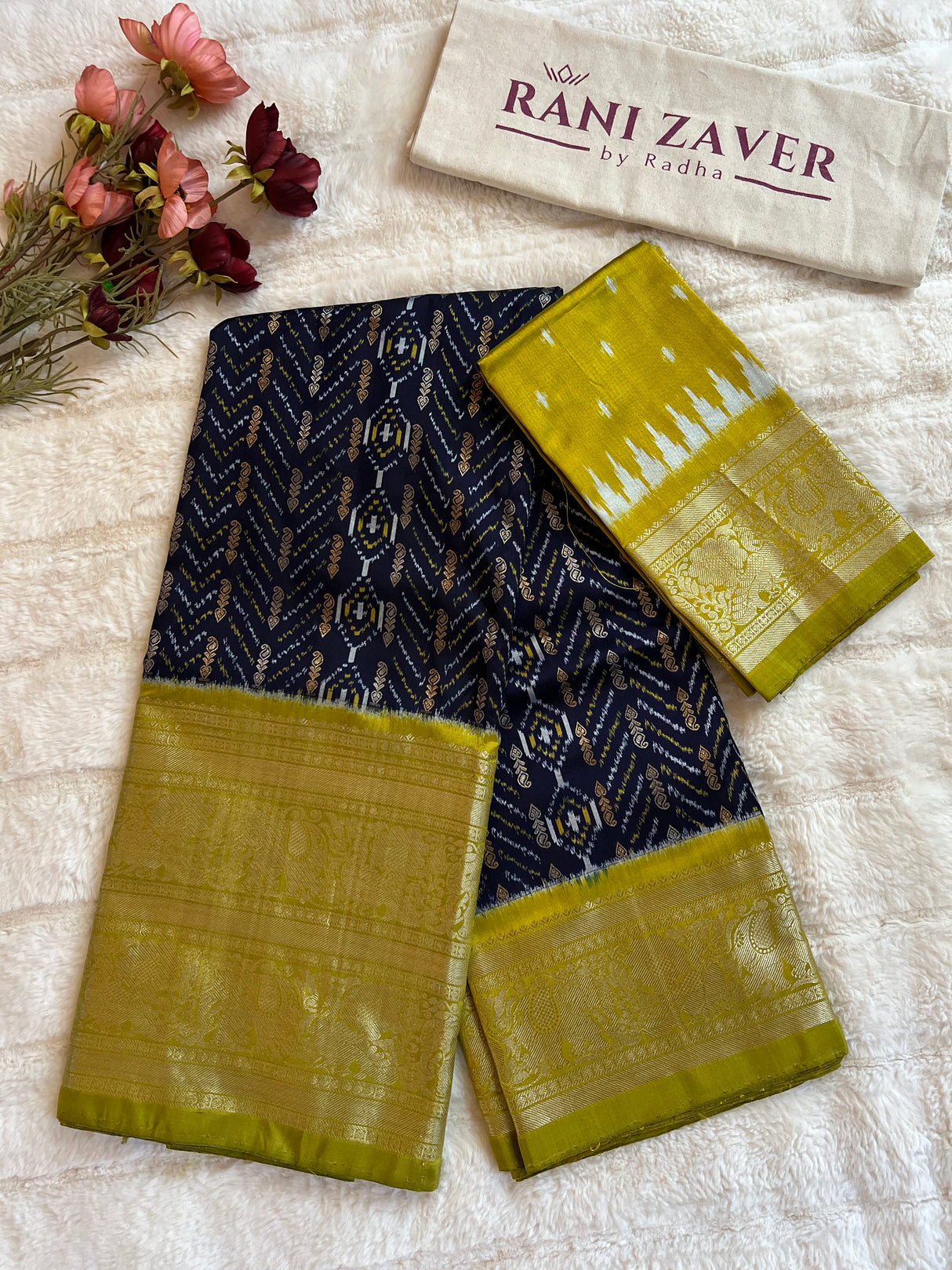 Ikkat Kanchipuram fusion With Jacquard Zari Lines Handloom Pure Silk