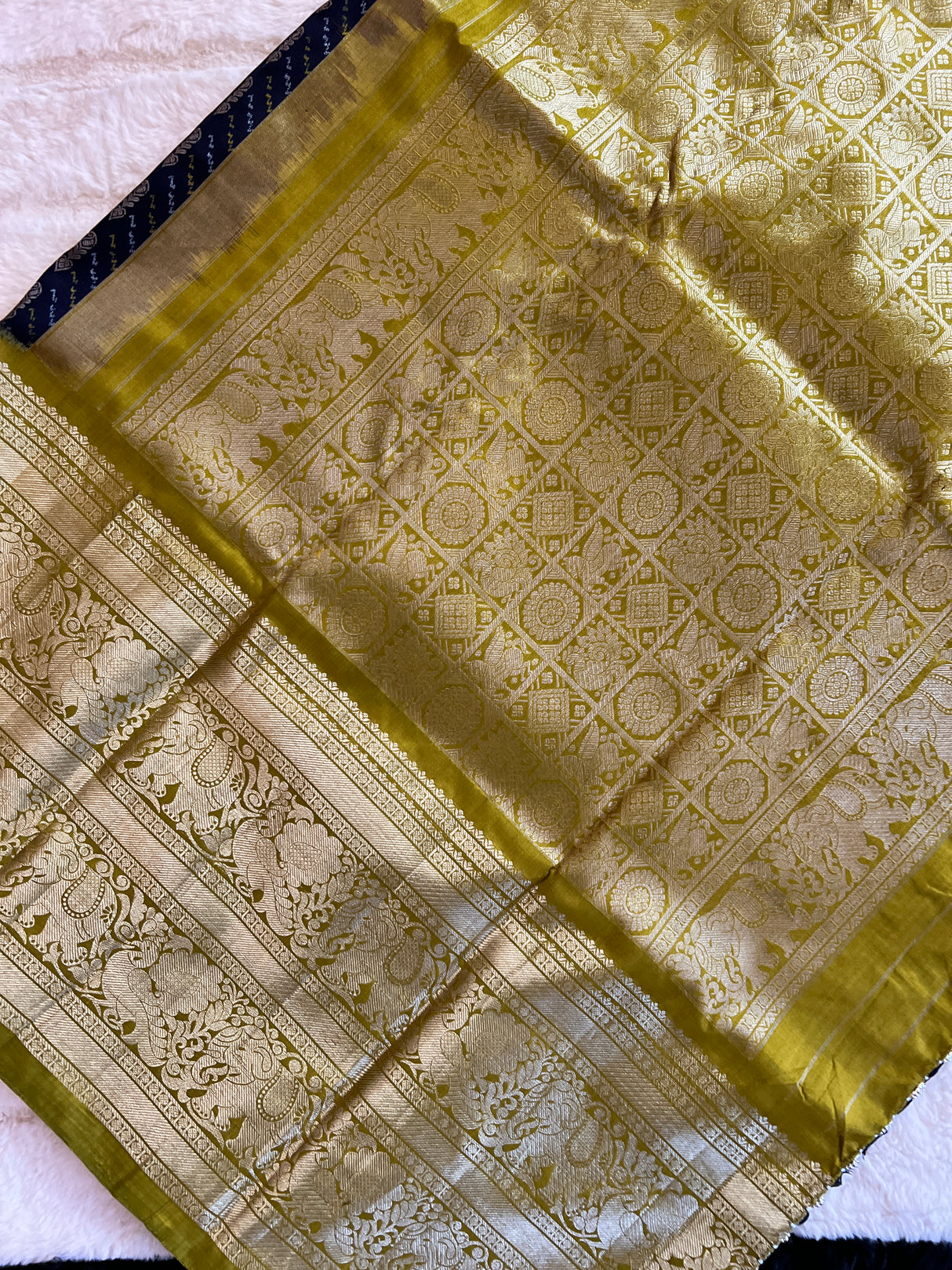 Ikkat Kanchipuram fusion With Jacquard Zari Lines Handloom Pure Silk