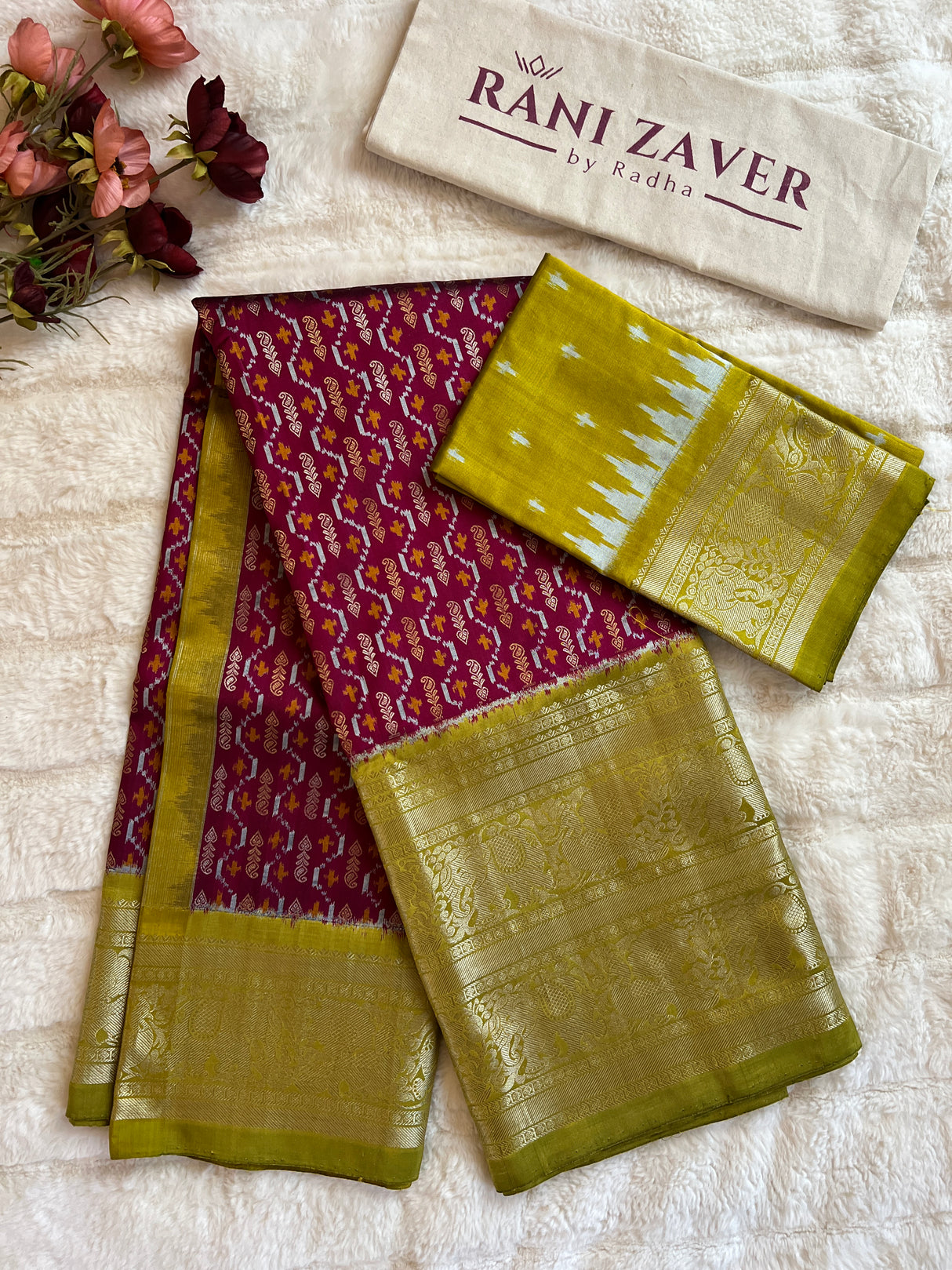 Ikkat Kanchipuram fusion With Jacquard Zari Lines Handloom Pure Silk
