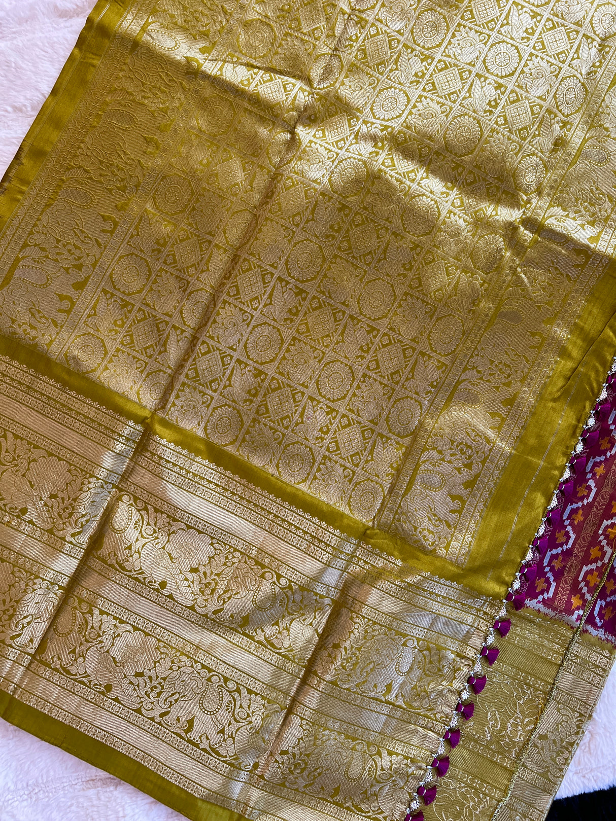 Ikkat Kanchipuram fusion With Jacquard Zari Lines Handloom Pure Silk