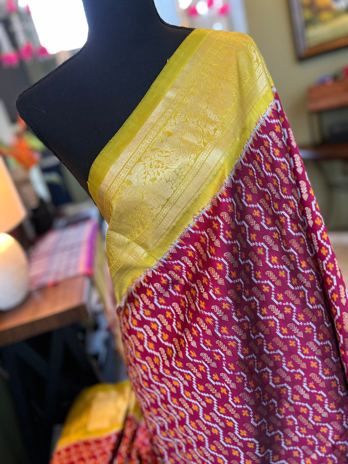 Ikkat Kanchipuram fusion With Jacquard Zari Lines Handloom Pure Silk